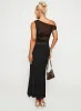 Aristocrat One Shoulder Mesh Set Black sold by Princess Polly