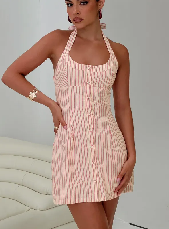 Mallorie Halter Mini Dress Pink Stripe sold by Princess Polly