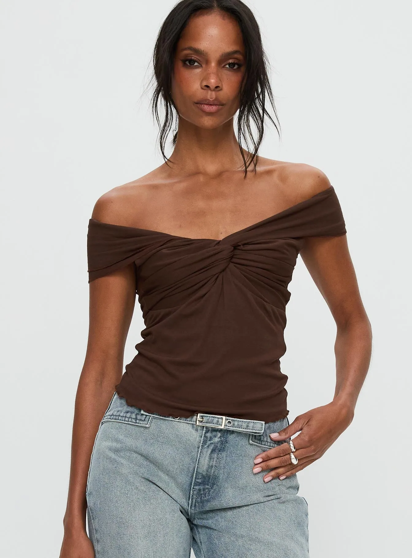 Suspiria Twist Off Shoulder Top Chocolate sold by Princess Polly product image thumbnail 2
