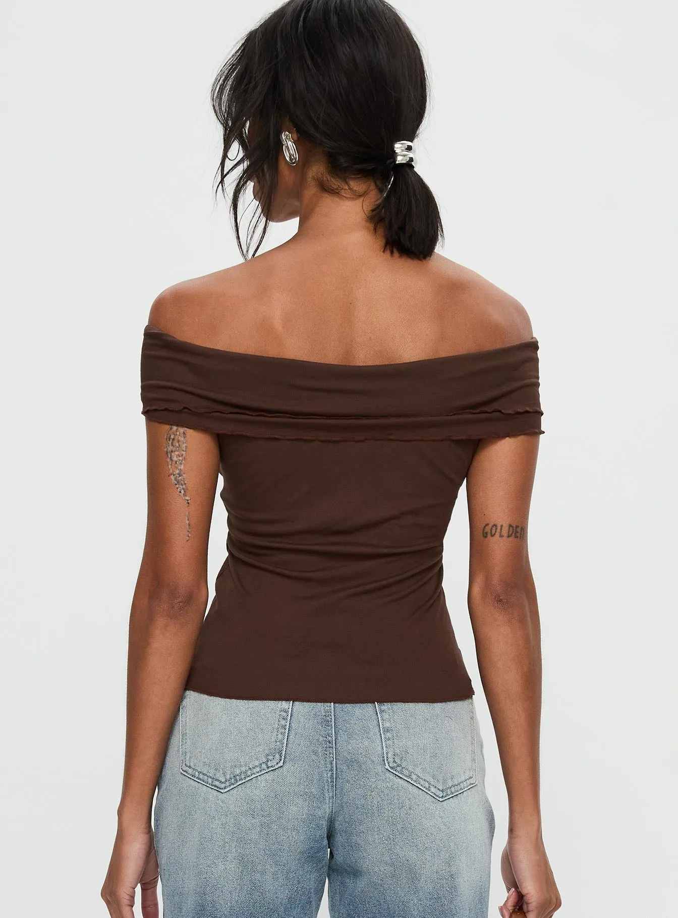 Suspiria Twist Off Shoulder Top Chocolate sold by Princess Polly product image thumbnail 5