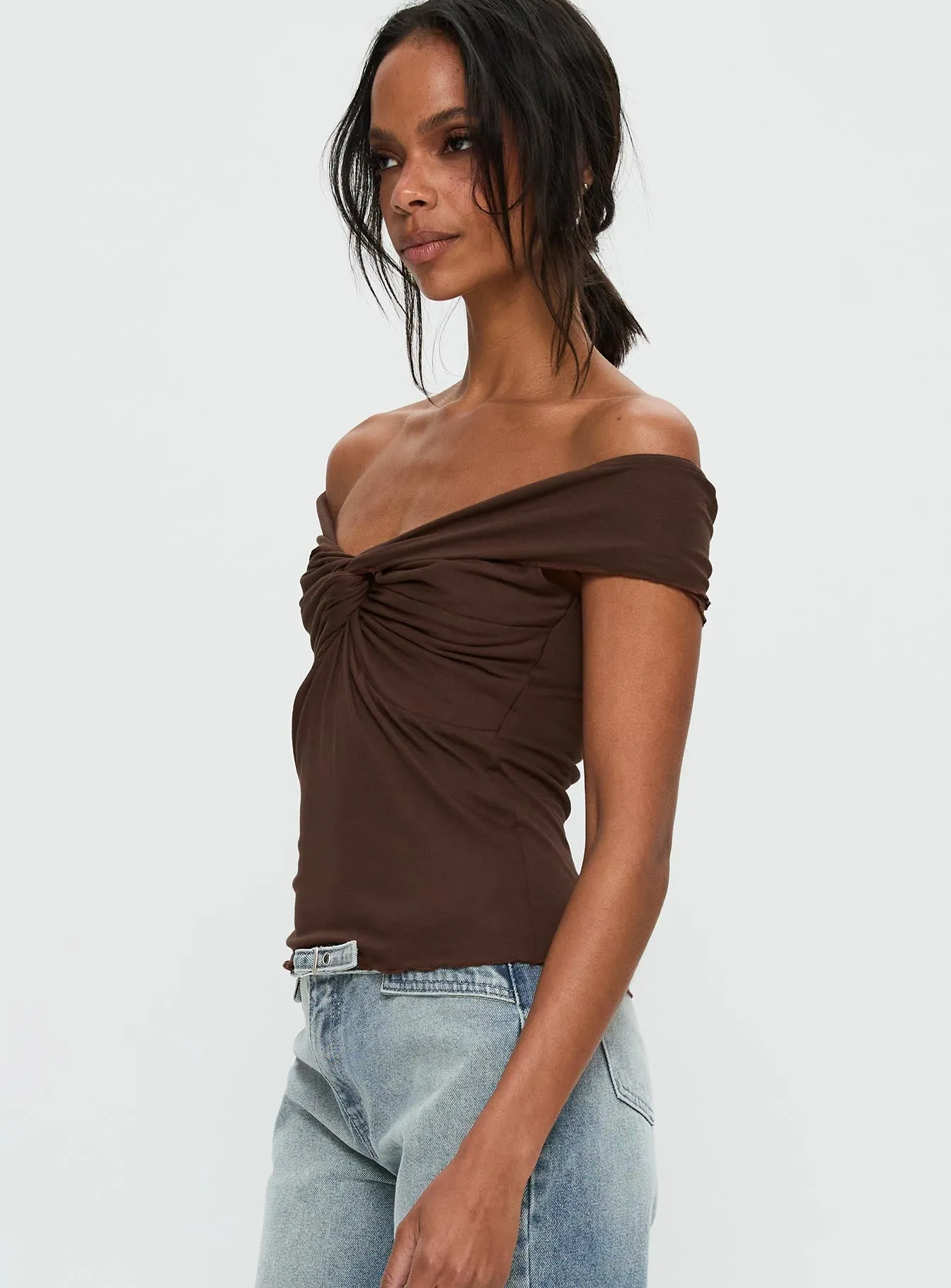 Suspiria Twist Off Shoulder Top Chocolate sold by Princess Polly product image thumbnail 4