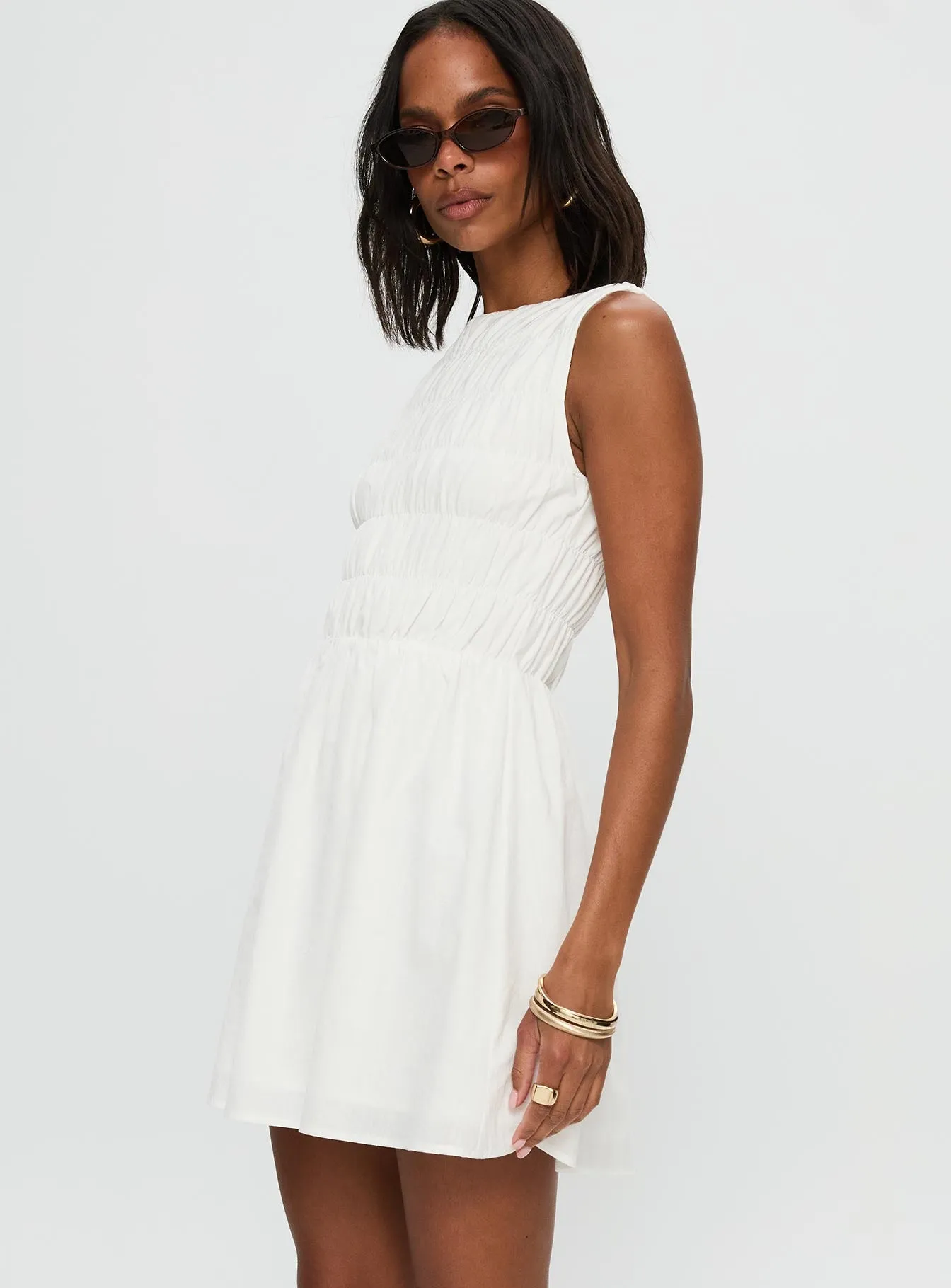 Melona Shirred Mini Dress White sold by Princess Polly product image thumbnail 4