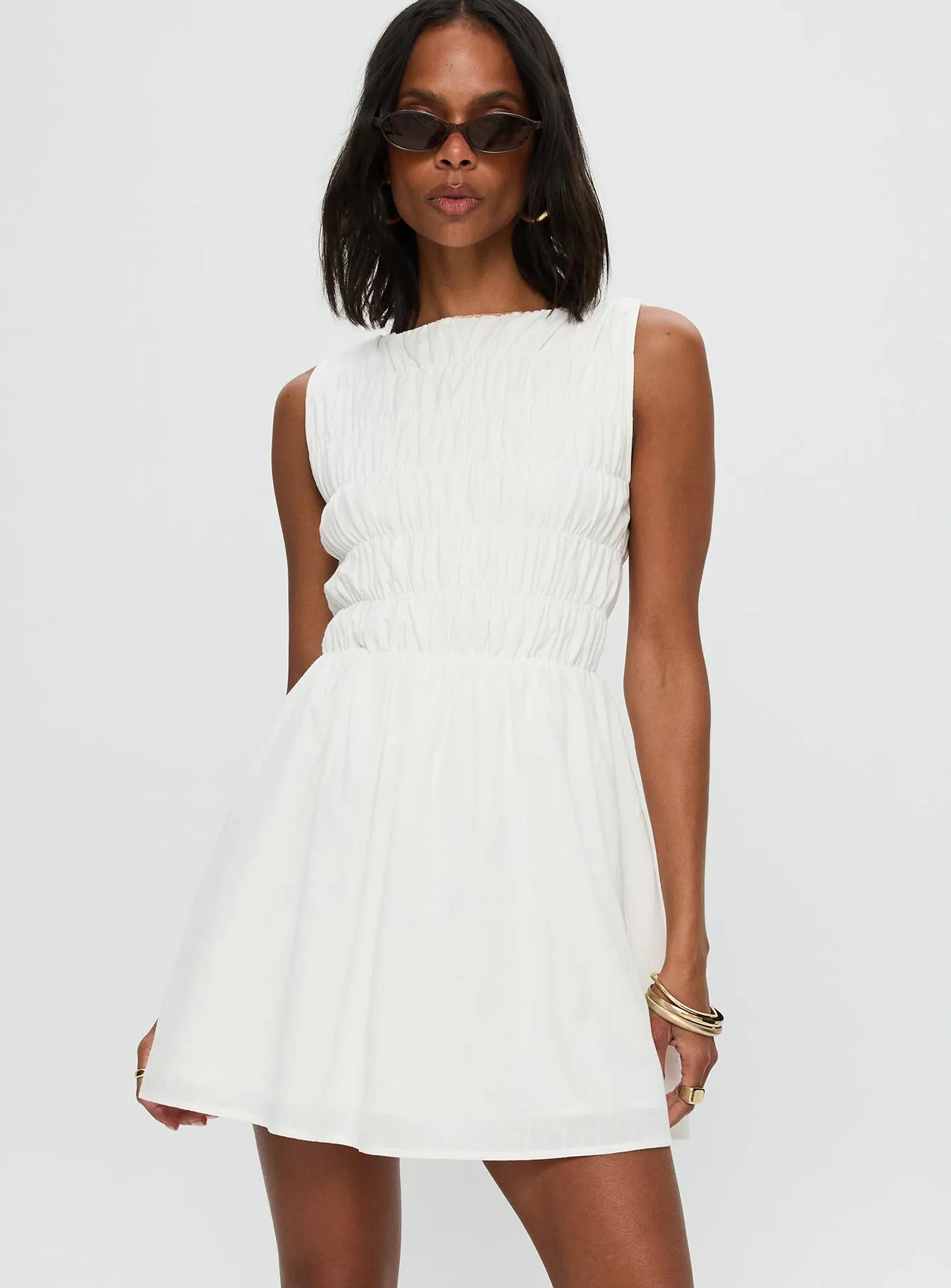 Melona Shirred Mini Dress White sold by Princess Polly product image thumbnail 2