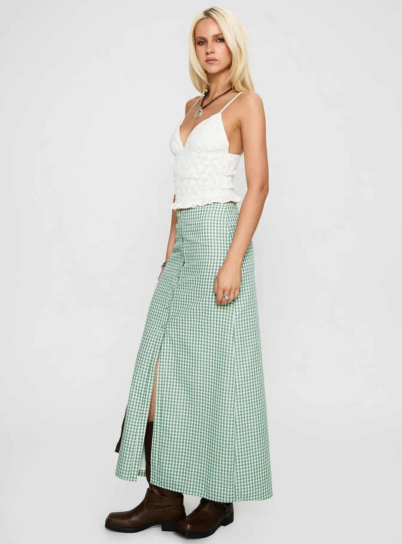 Macadamia Maxi Skirt Green / White sold by Princess Polly product image thumbnail 4