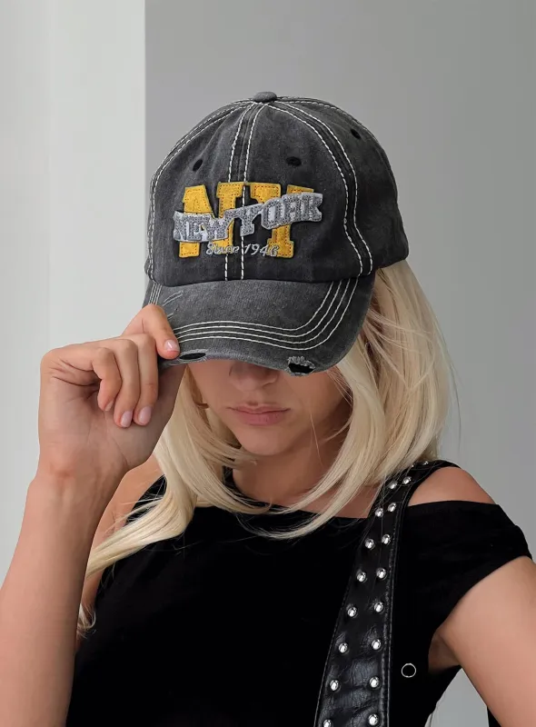 Back To Back Distressed Cap Black sold by Princess Polly