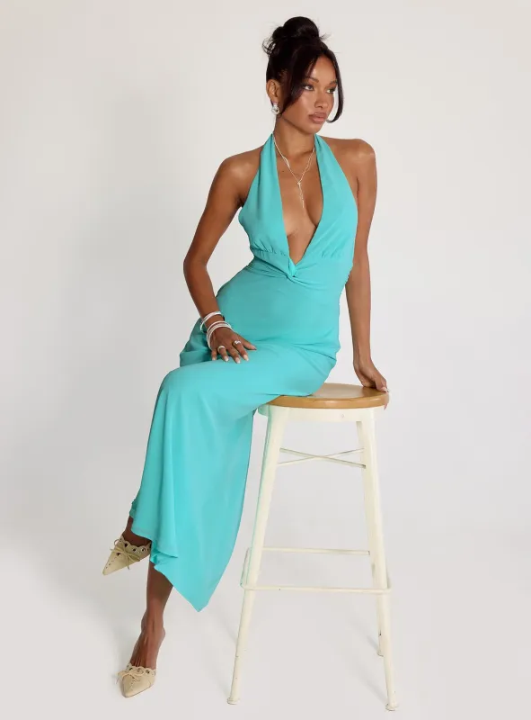 Destina Plunge Maxi Dress Aqua sold by Princess Polly