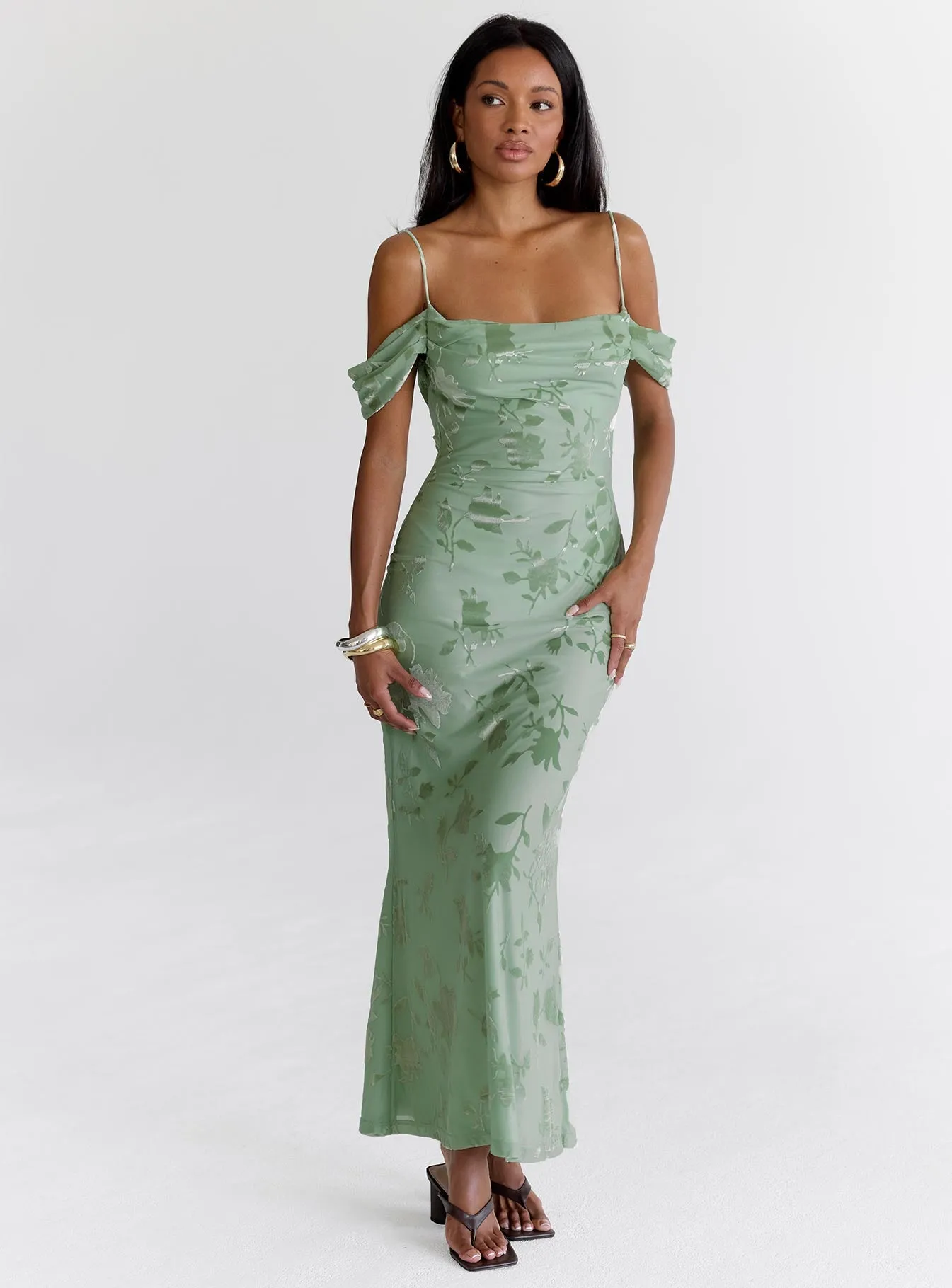Green Gables Burnout Maxi Dress Sage sold by Princess Polly