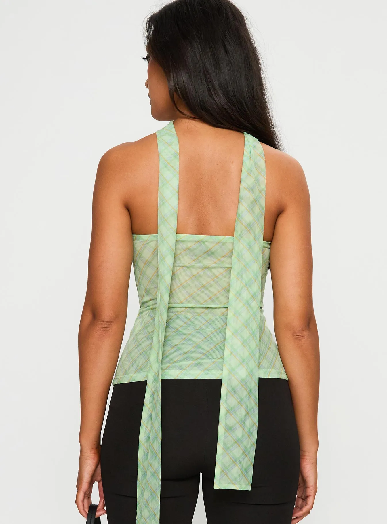 No Comparison Neck Tie Strapless Top Green Check sold by Princess Polly product image thumbnail 5