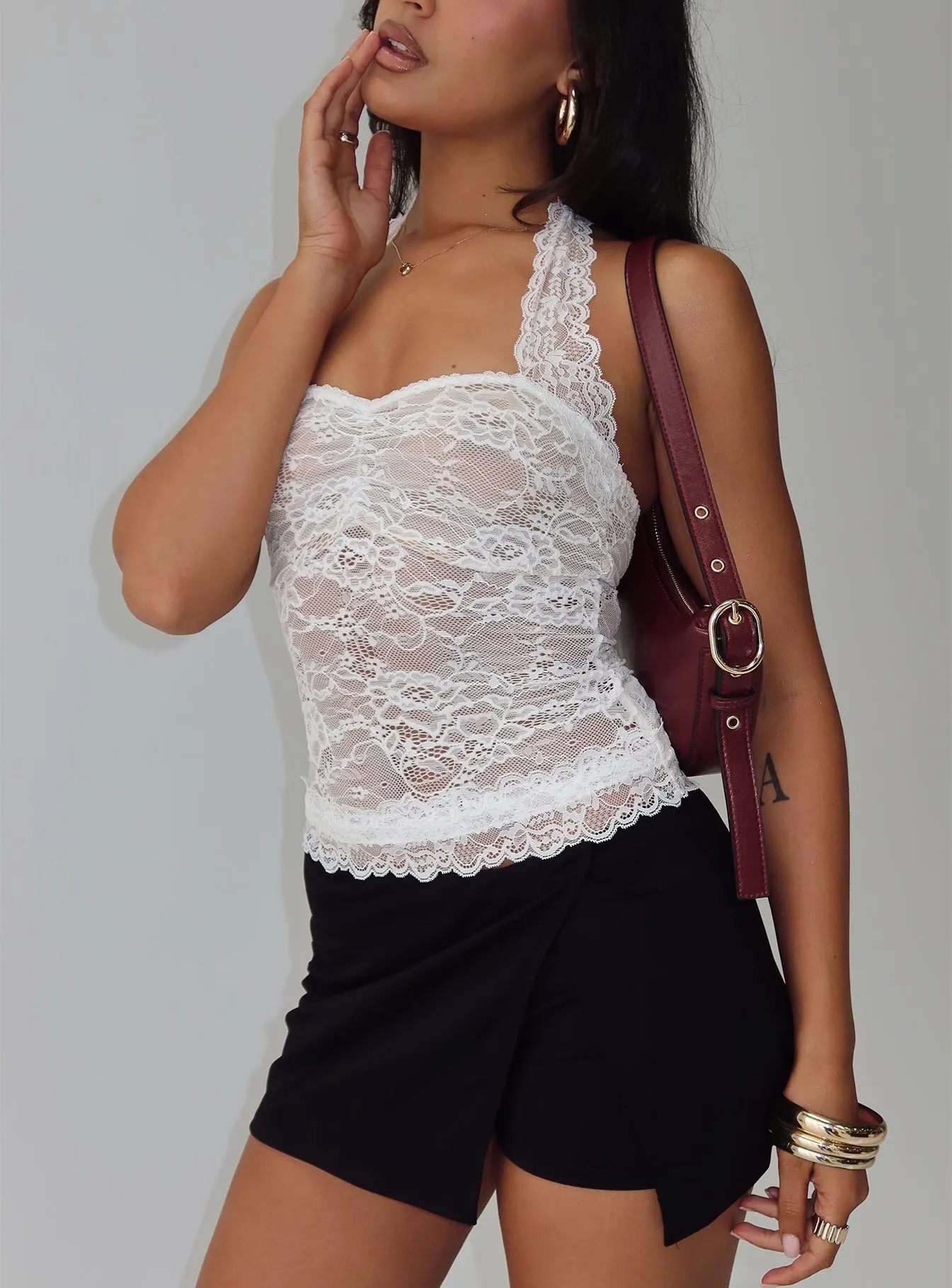 Fantasize Lace Halter Top White sold by Princess Polly