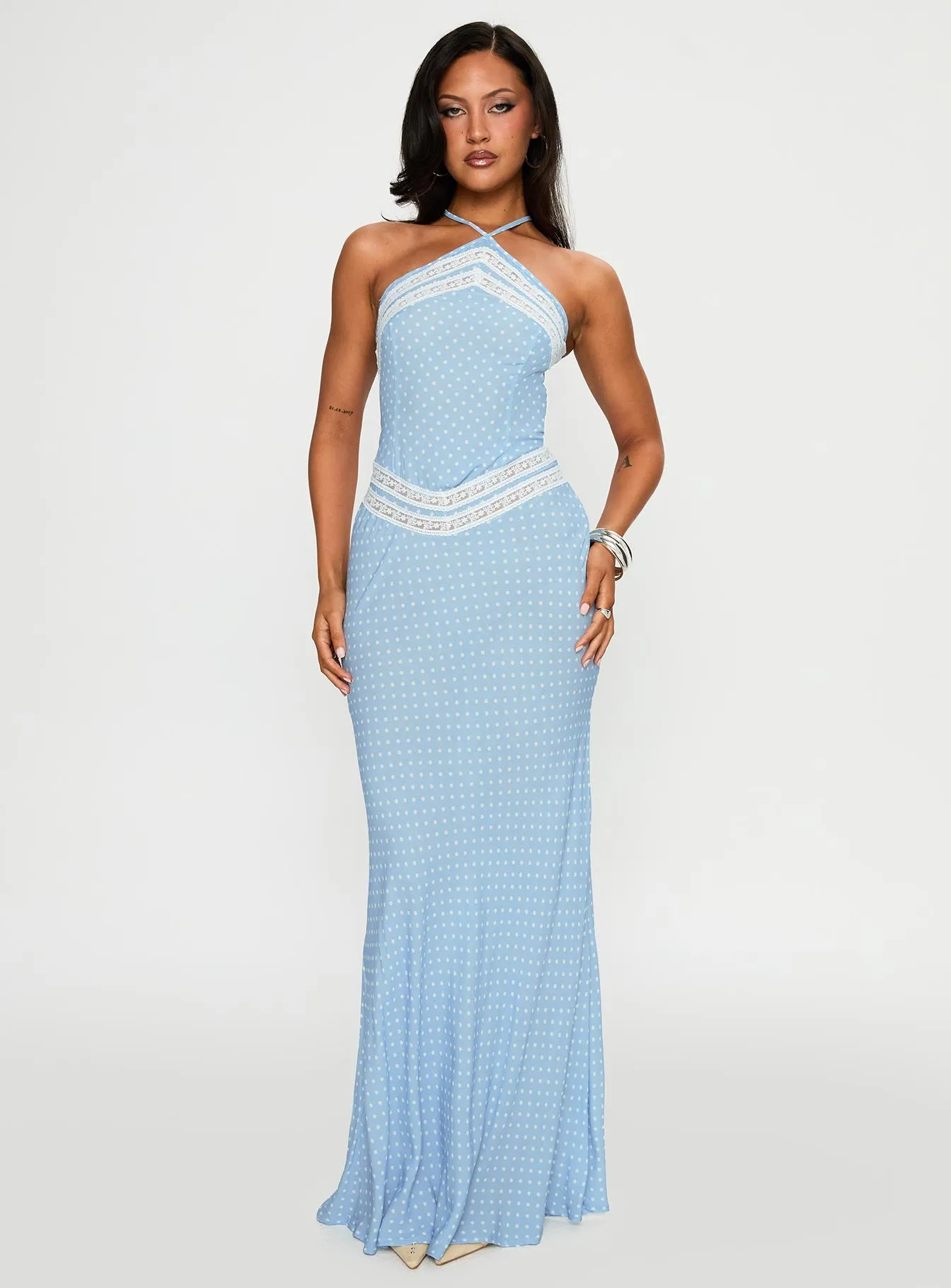 Wild Joy Halter Maxi Dress Blue Polka sold by Princess Polly product image thumbnail 2