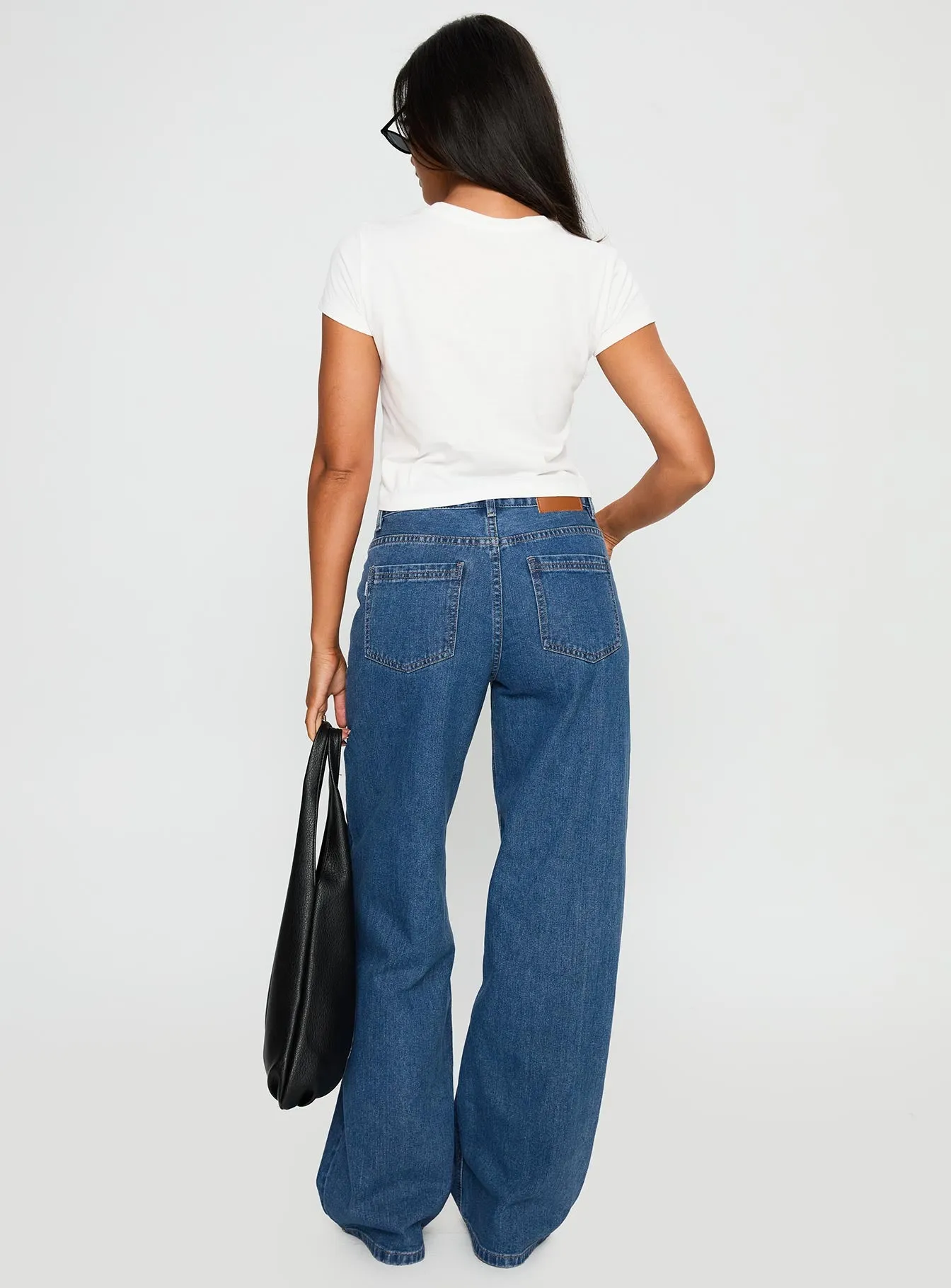 Taji Mid Rise Wide Leg Jeans Dark Blue sold by Princess Polly product image thumbnail 4
