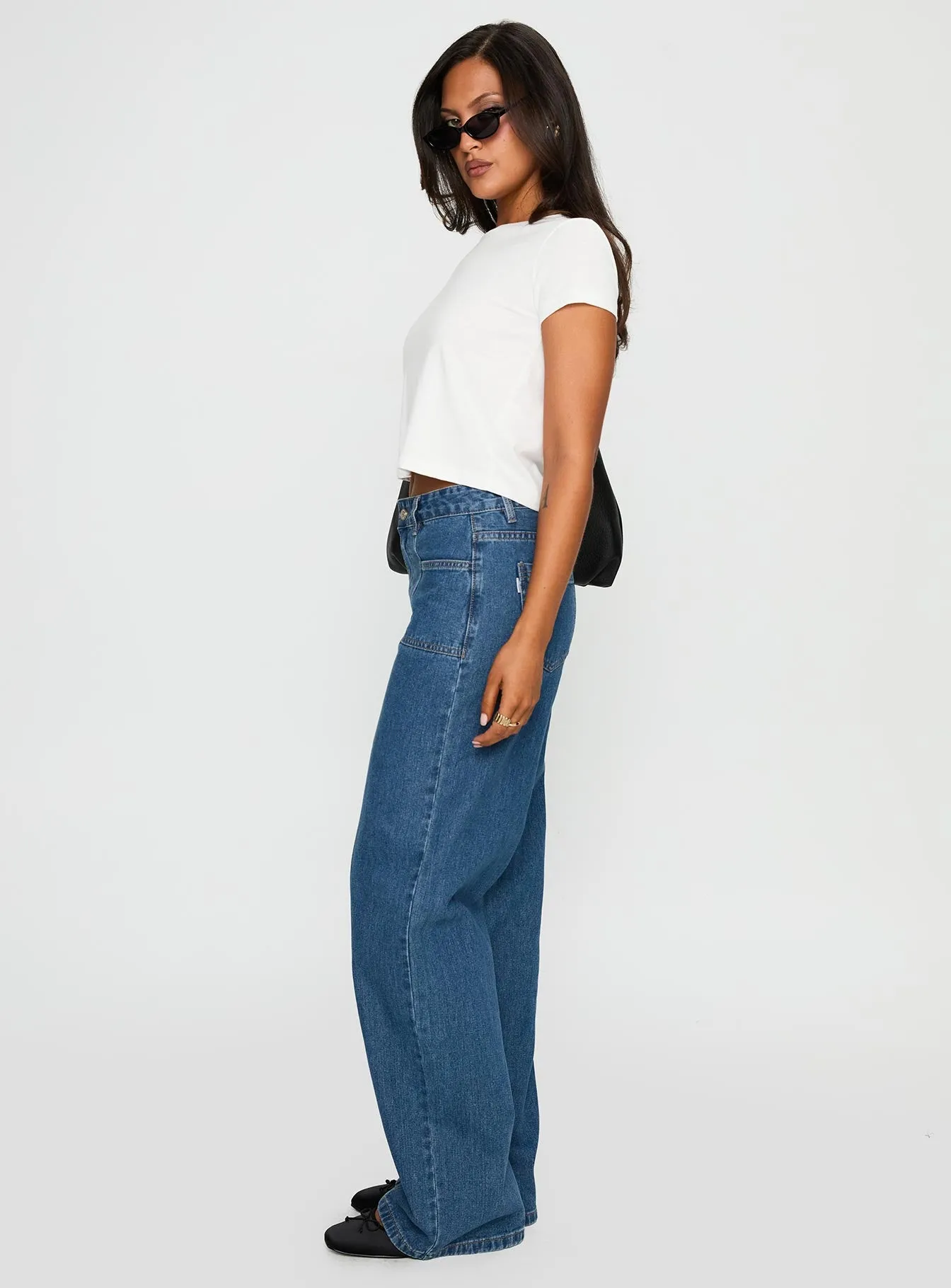 Taji Mid Rise Wide Leg Jeans Dark Blue sold by Princess Polly product image thumbnail 3