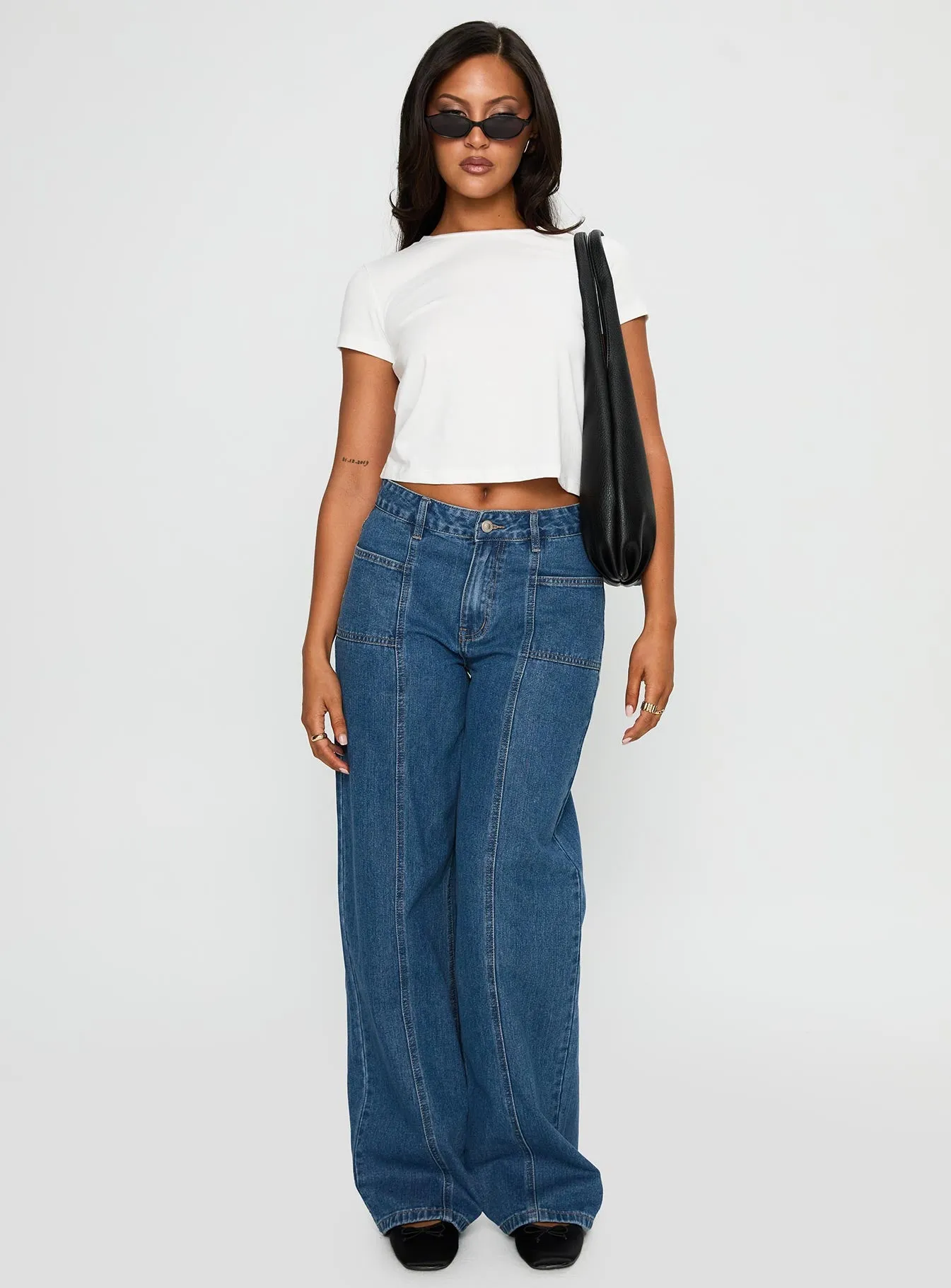 Taji Mid Rise Wide Leg Jeans Dark Blue sold by Princess Polly product image thumbnail 2