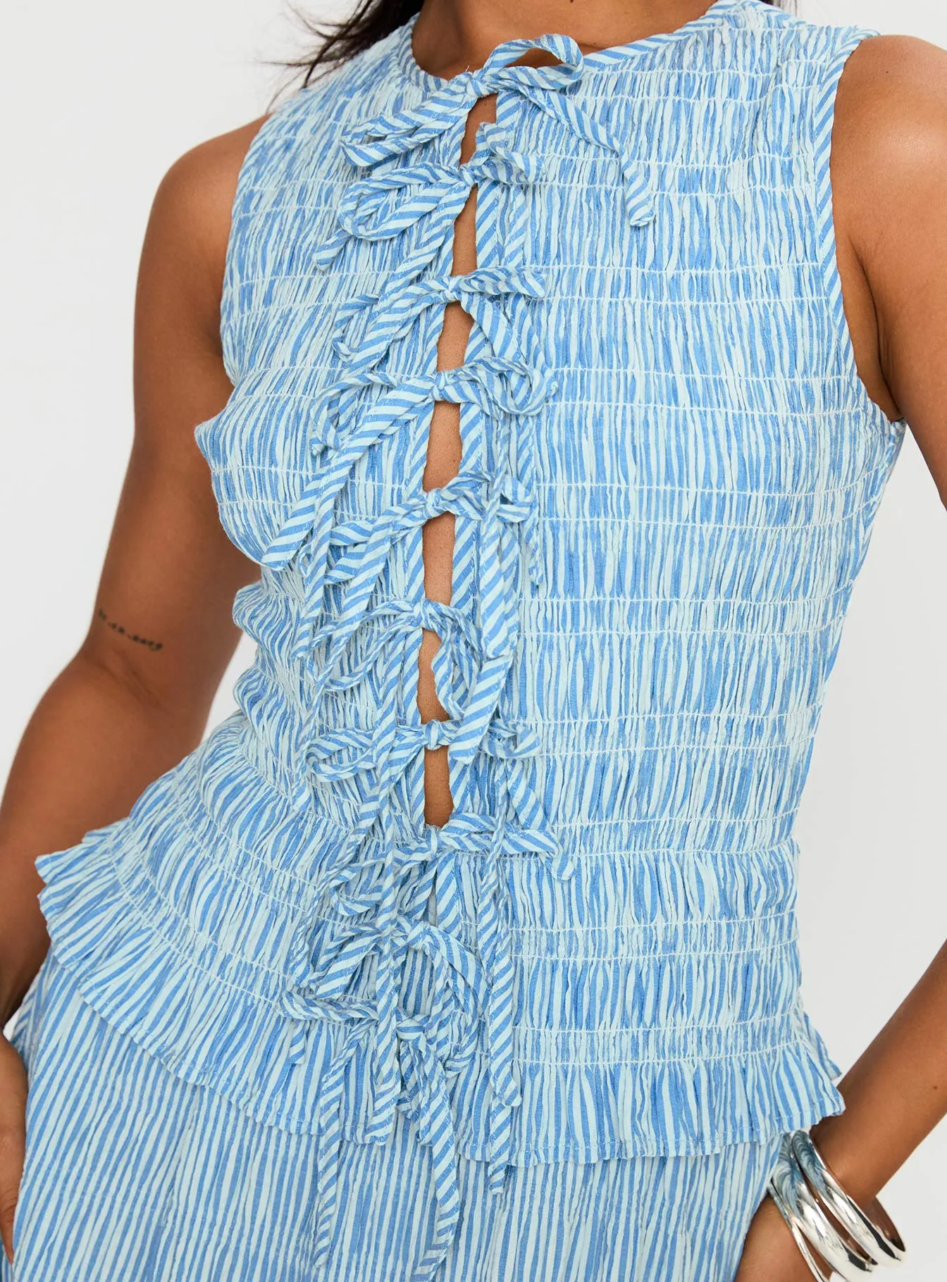 Songbird Shirred Maxi Dress Blue sold by Princess Polly product image thumbnail 5