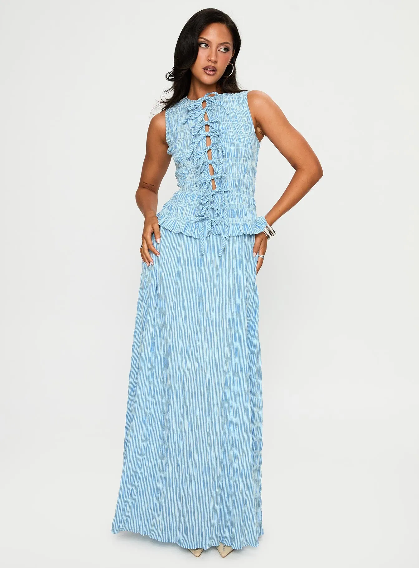 Songbird Shirred Maxi Dress Blue sold by Princess Polly product image thumbnail 2