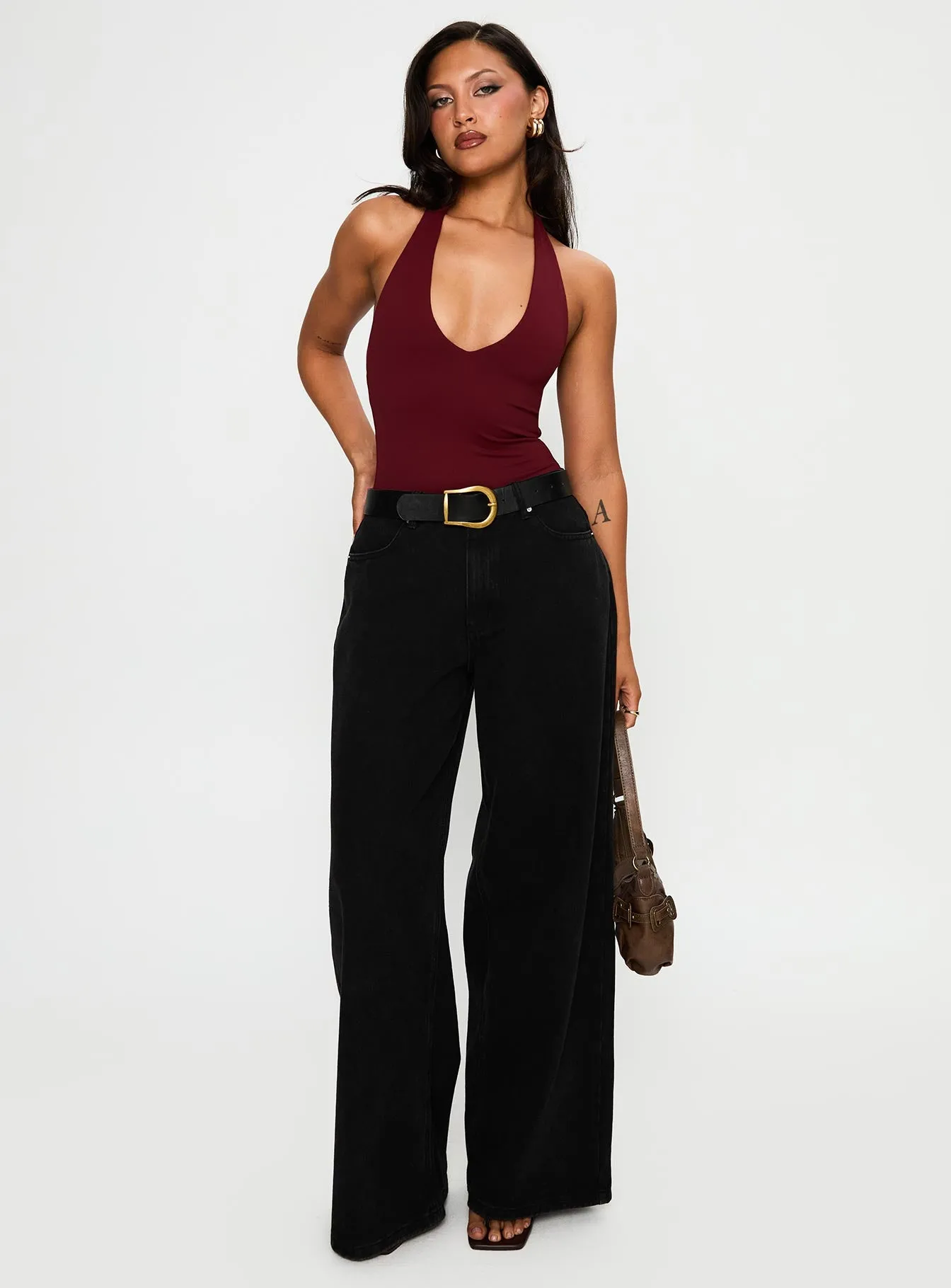 Someone New Halter Bodysuit Burgundy sold by Princess Polly product image thumbnail 2