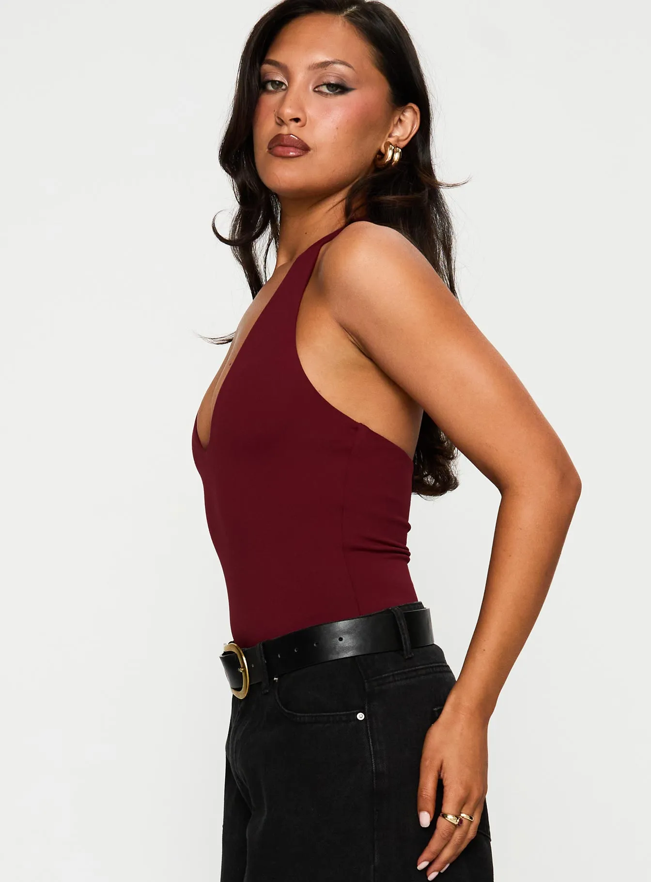 Someone New Halter Bodysuit Burgundy sold by Princess Polly product image thumbnail 3