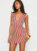 Daphney Plunge Mini Dress Red / Cream sold by Princess Polly