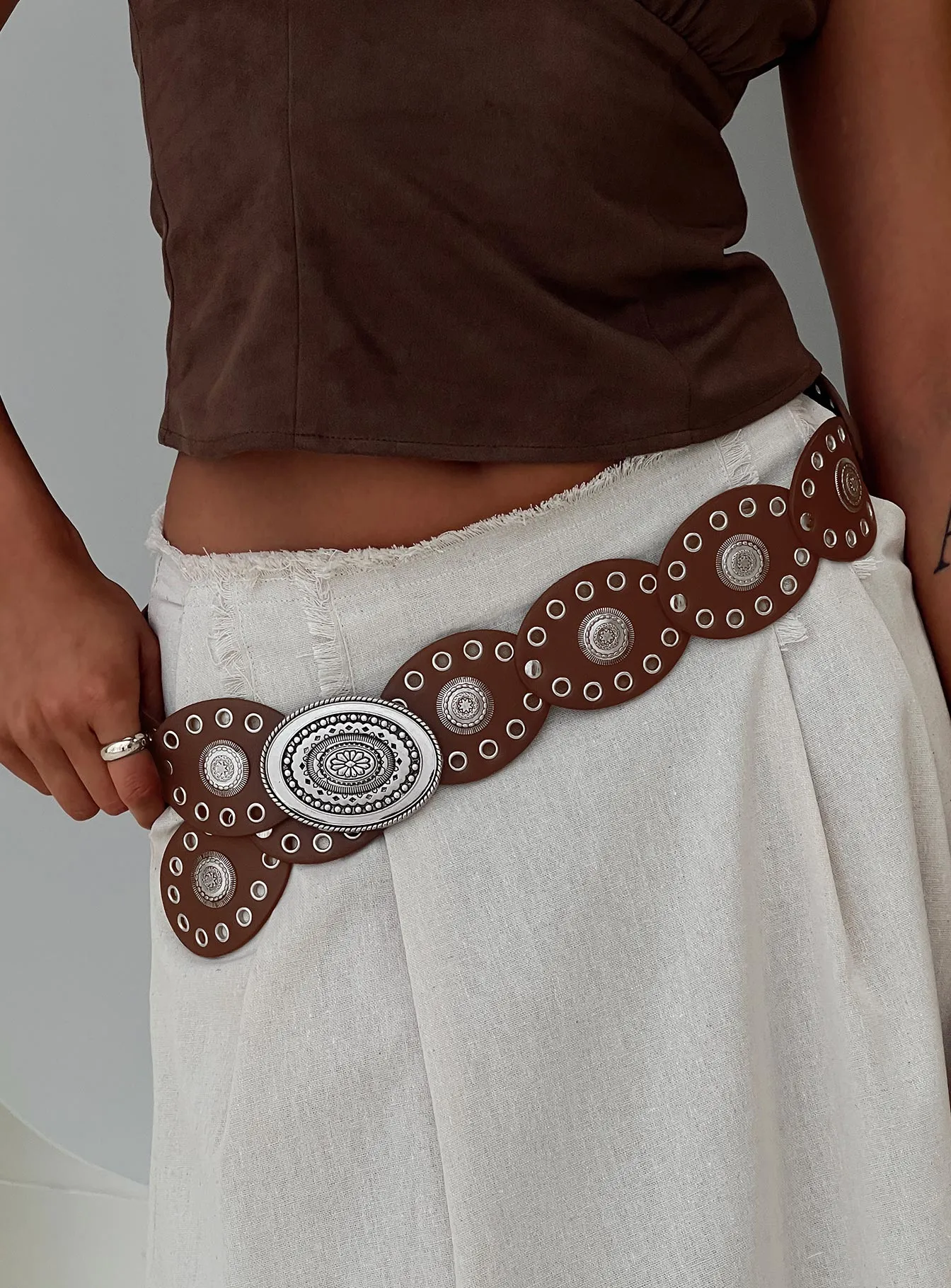 Sacrifices Belt Brown / Silver sold by Princess Polly
