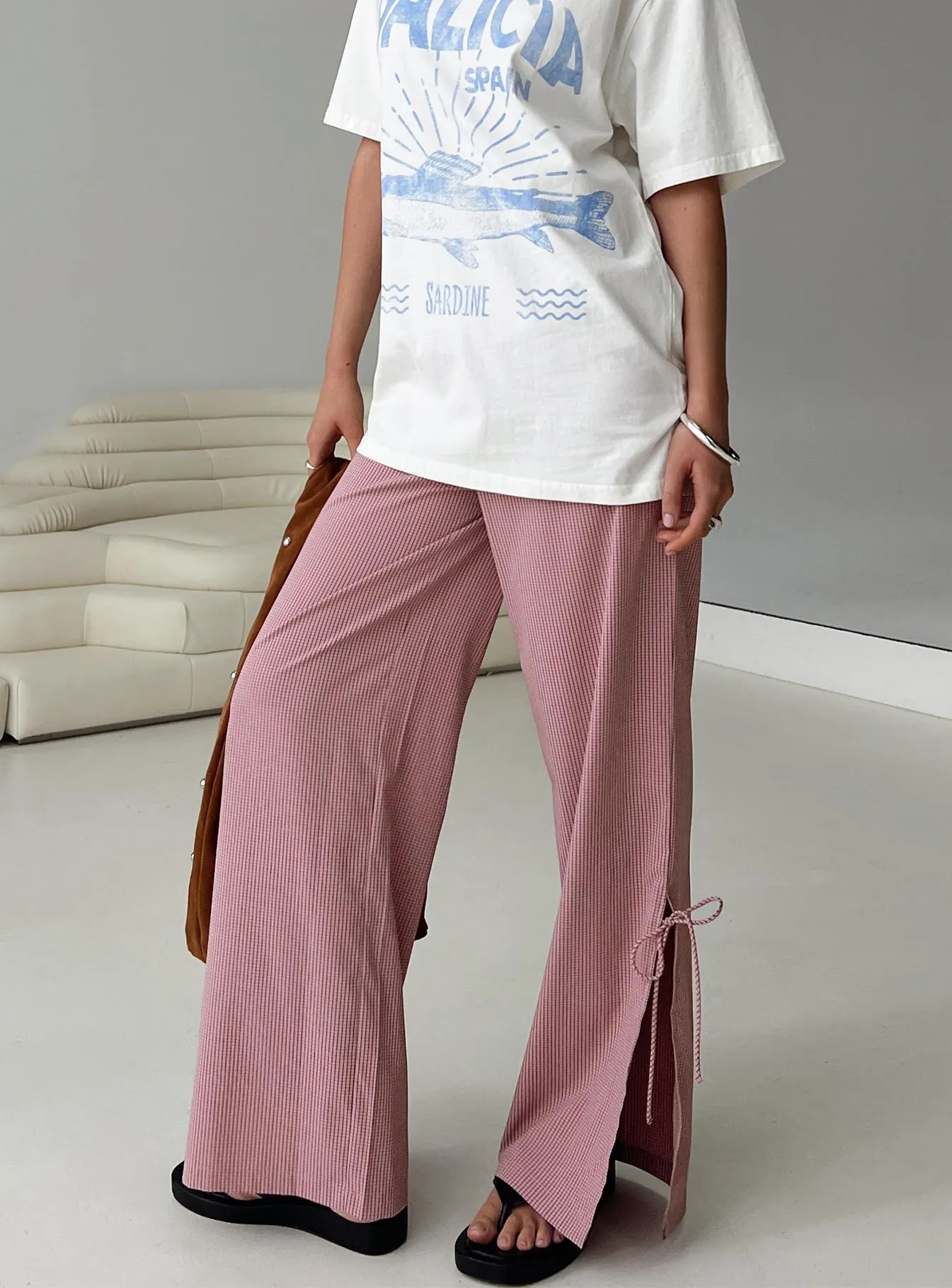 Jinxie Tie Side Pants Pink Gingham sold by Princess Polly