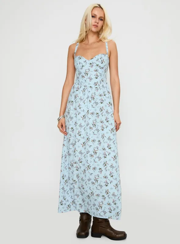 Izebella Maxi Dress Blue Floral sold by Princess Polly