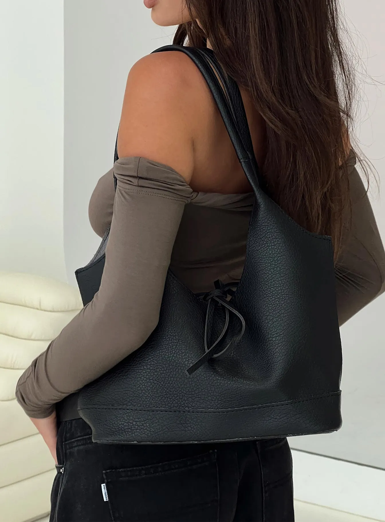 Nonstop Bow Detail Shoulder Bag Black sold by Princess Polly