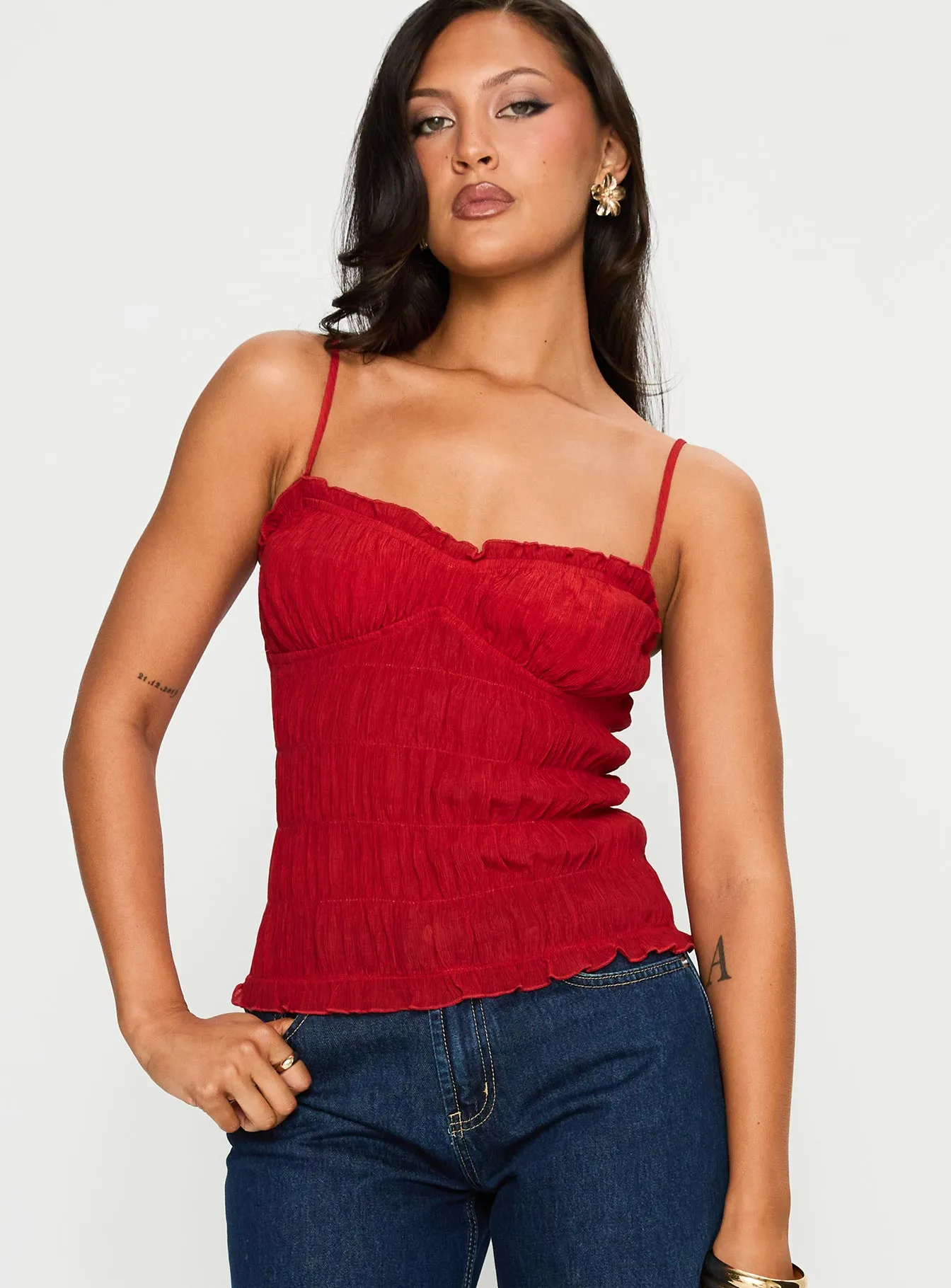 Money Maker Ruched Cami Top Red sold by Princess Polly product image thumbnail 2