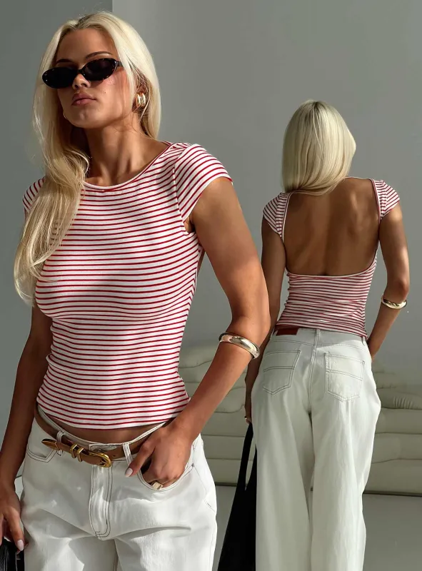 Drives Me Crazy Backless Top Red Stripe sold by Princess Polly