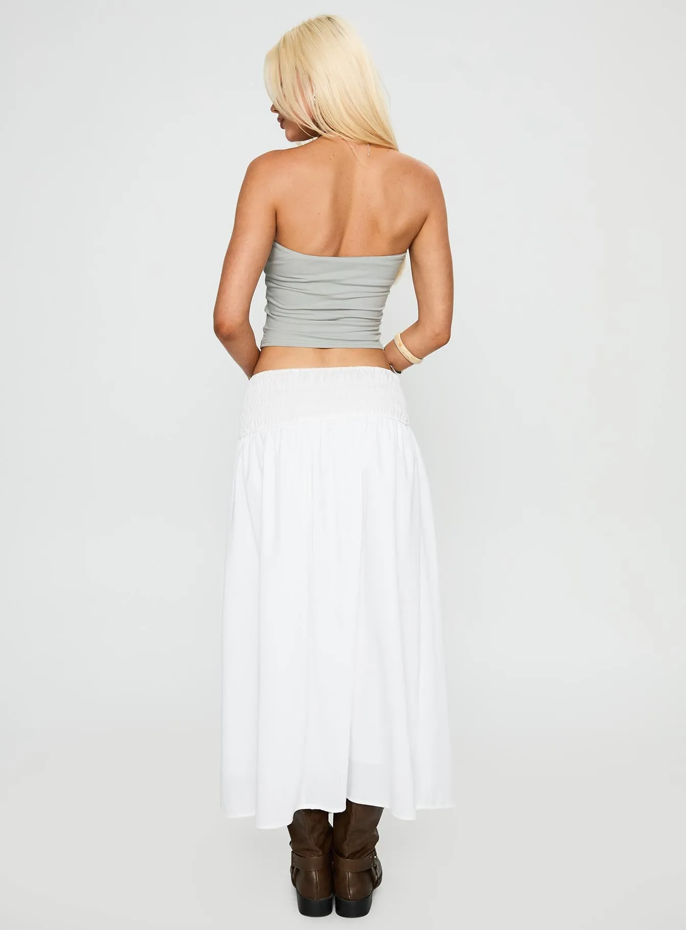 Small Towns Shirred Midi Skirt White sold by Princess Polly product image thumbnail 5