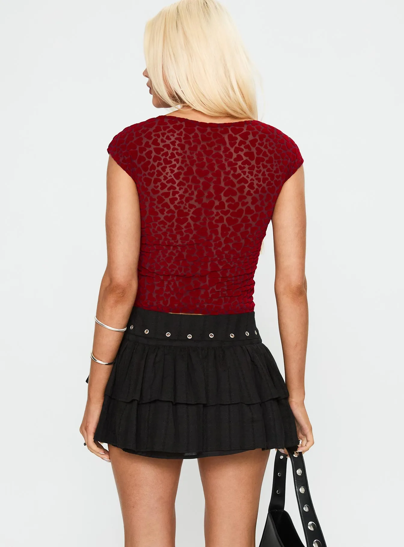 Fire Sign Studded Tiered Mini Skirt Black sold by Princess Polly product image thumbnail 4
