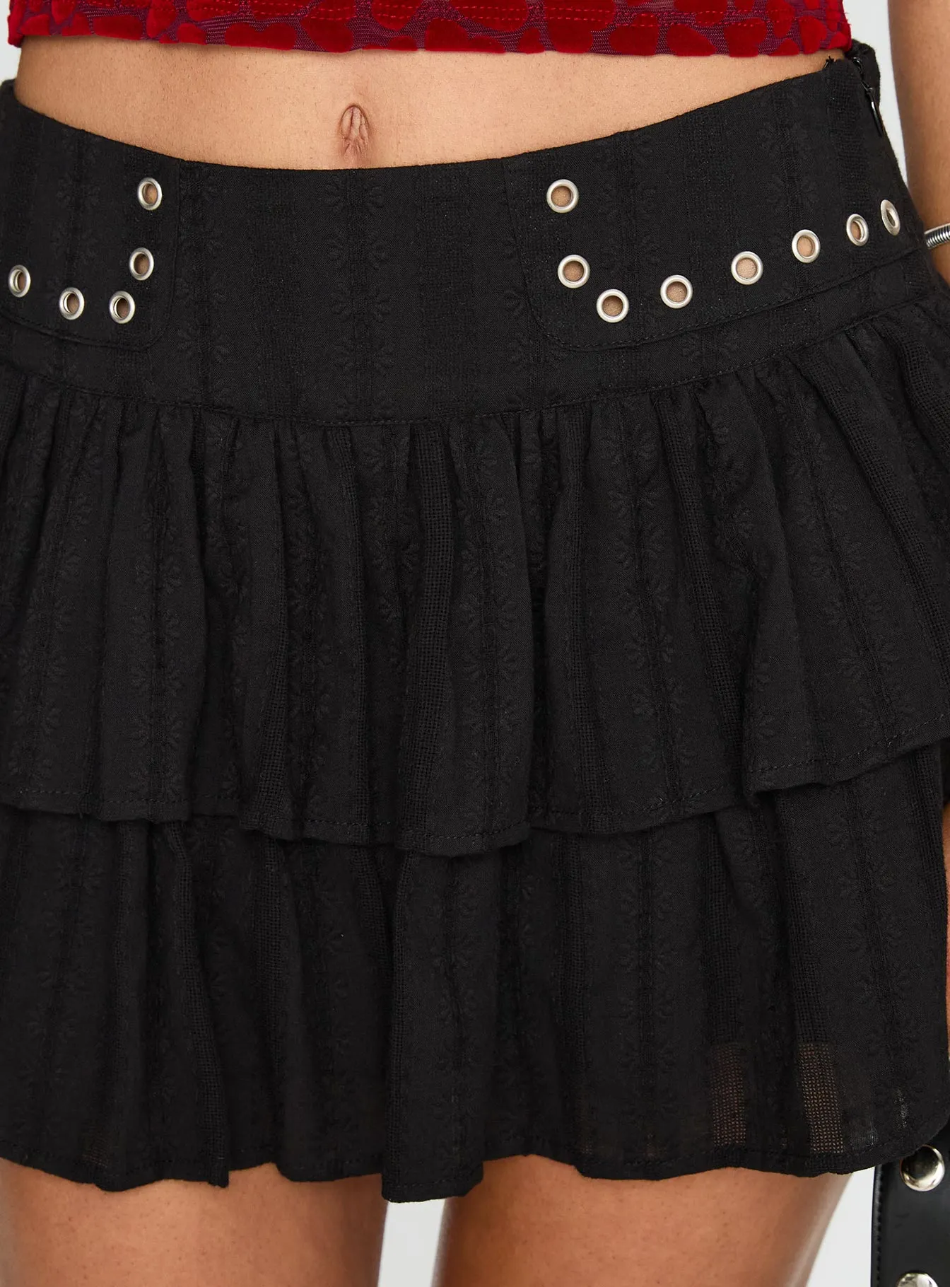 Fire Sign Studded Tiered Mini Skirt Black sold by Princess Polly product image thumbnail 5
