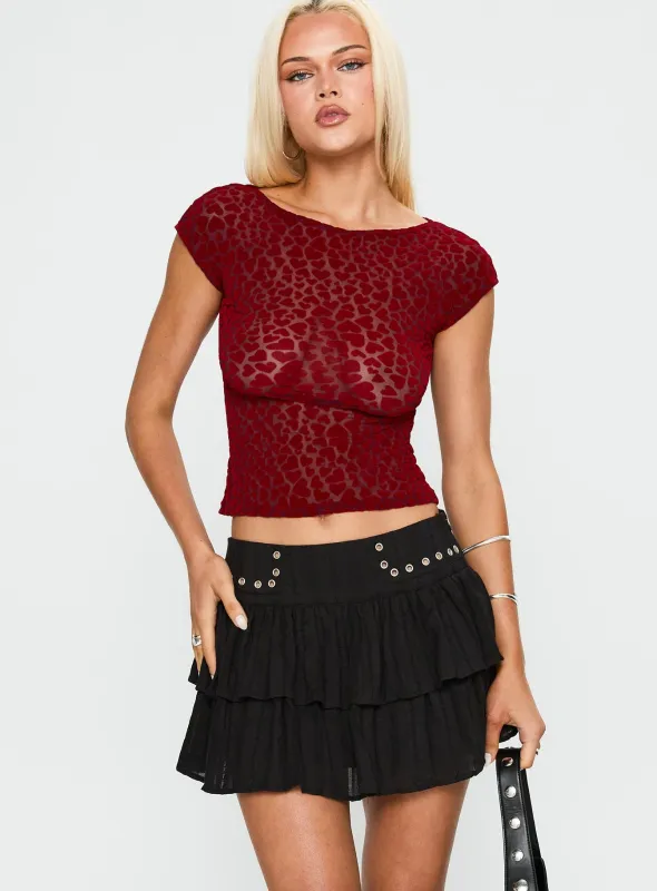 Fire Sign Studded Tiered Mini Skirt Black sold by Princess Polly