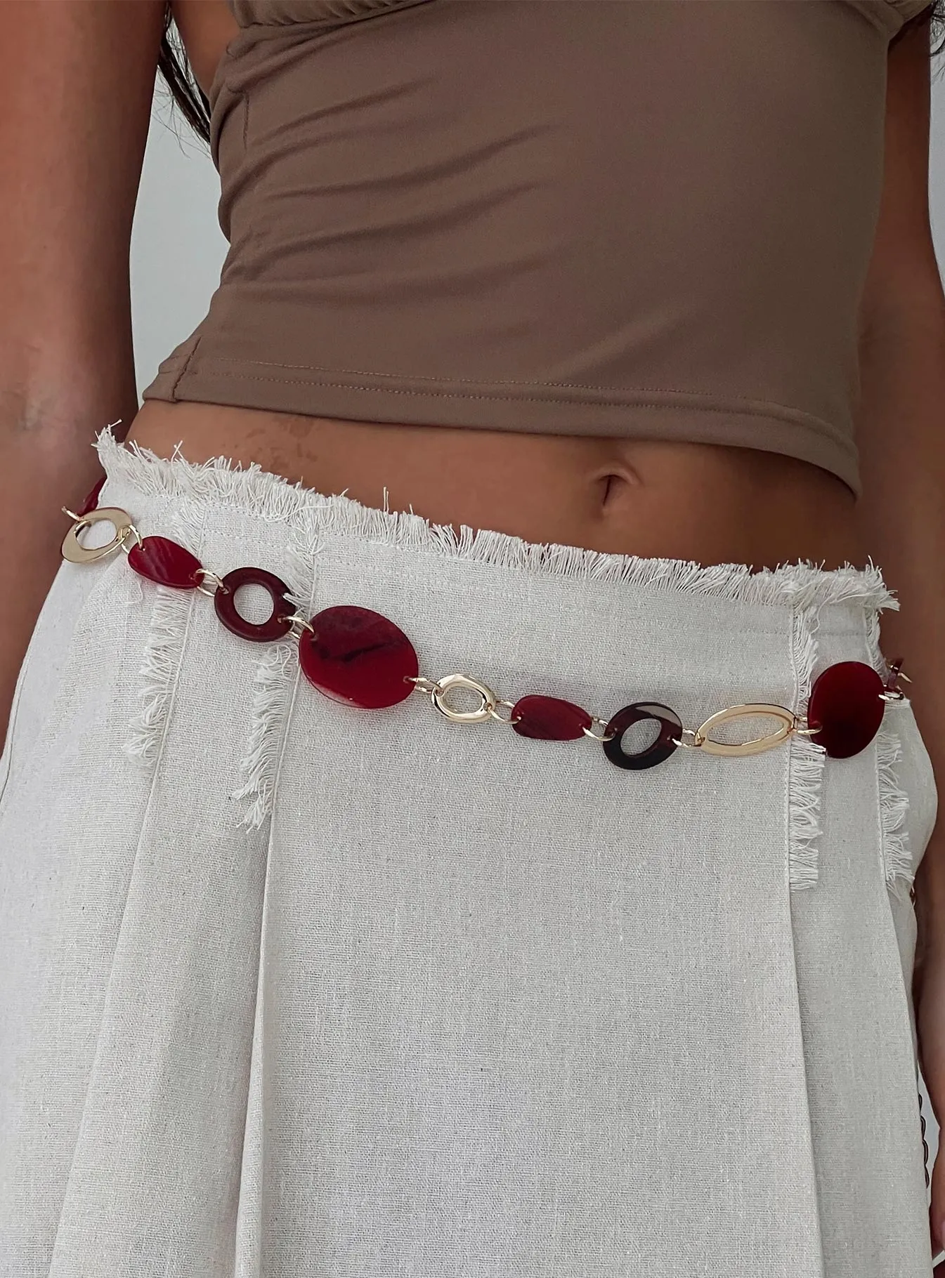 Felon Beaded Chain Belt Gold / Red sold by Princess Polly