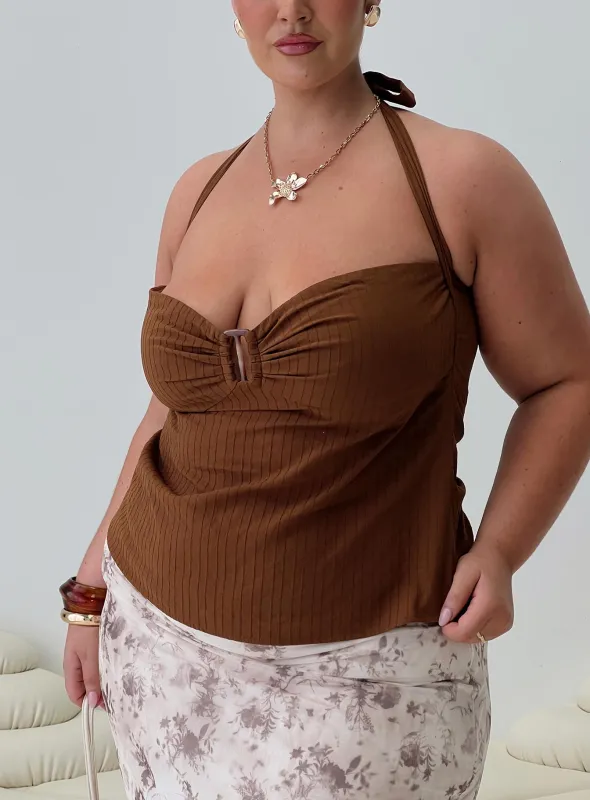 Isabetta Halter Top Chocolate Curve sold by Princess Polly