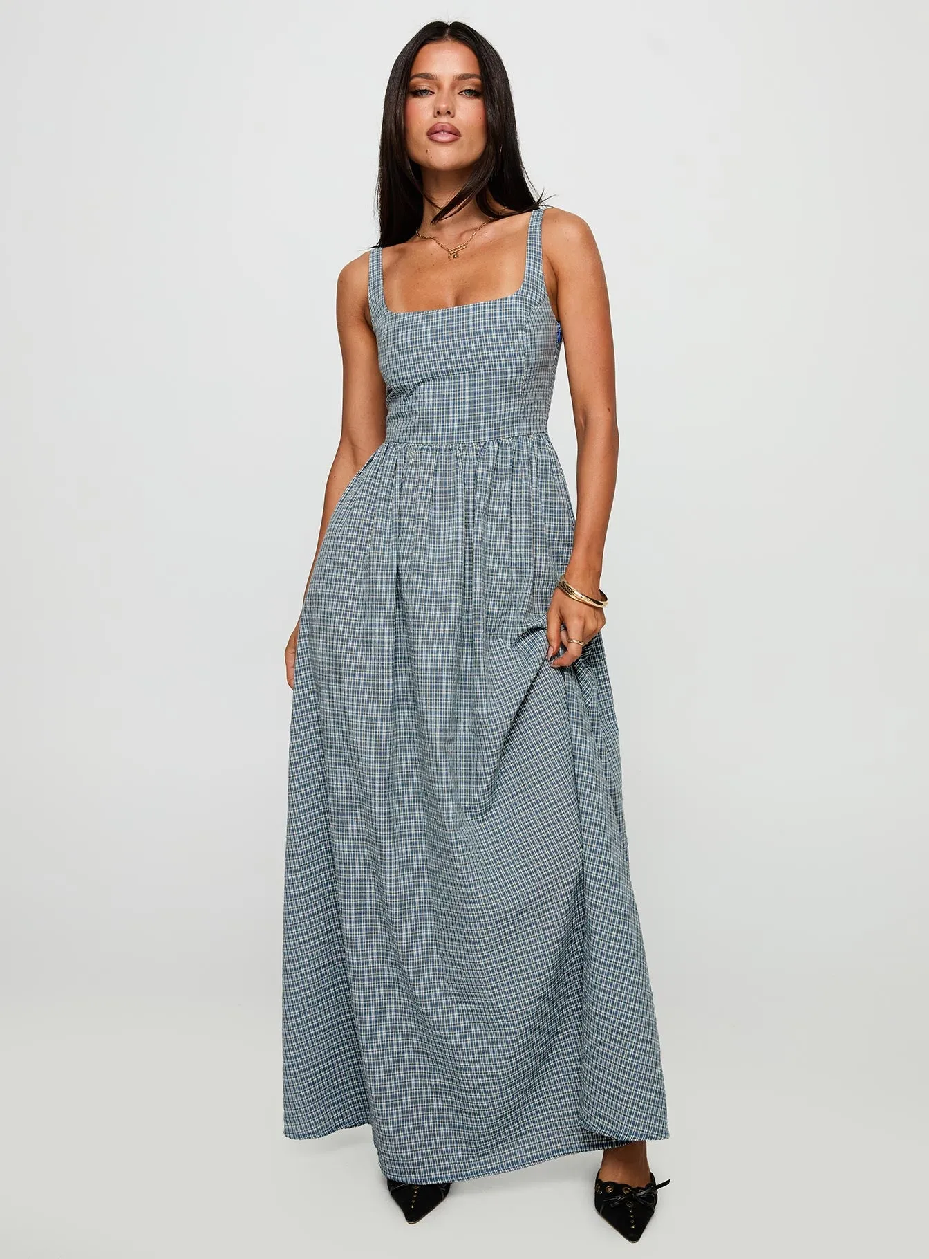 Cartmel Check Maxi Dress Navy sold by Princess Polly product image thumbnail 2