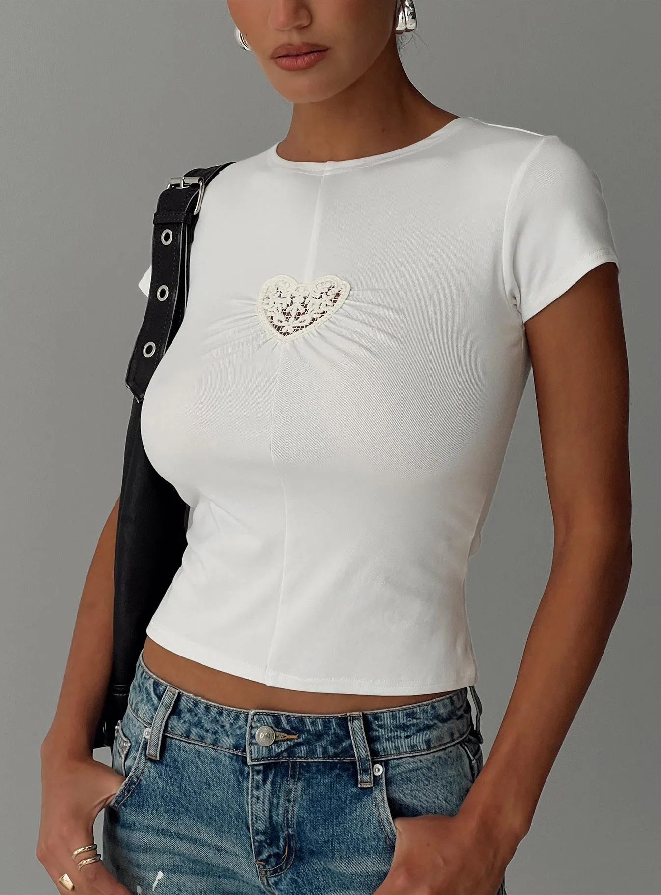 We Could Go Lace Detail Top White sold by Princess Polly
