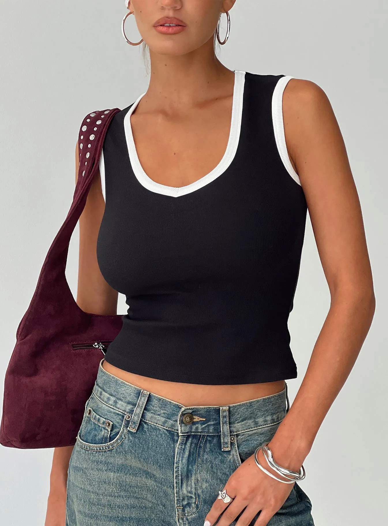 Start Me Up Top Black / White sold by Princess Polly