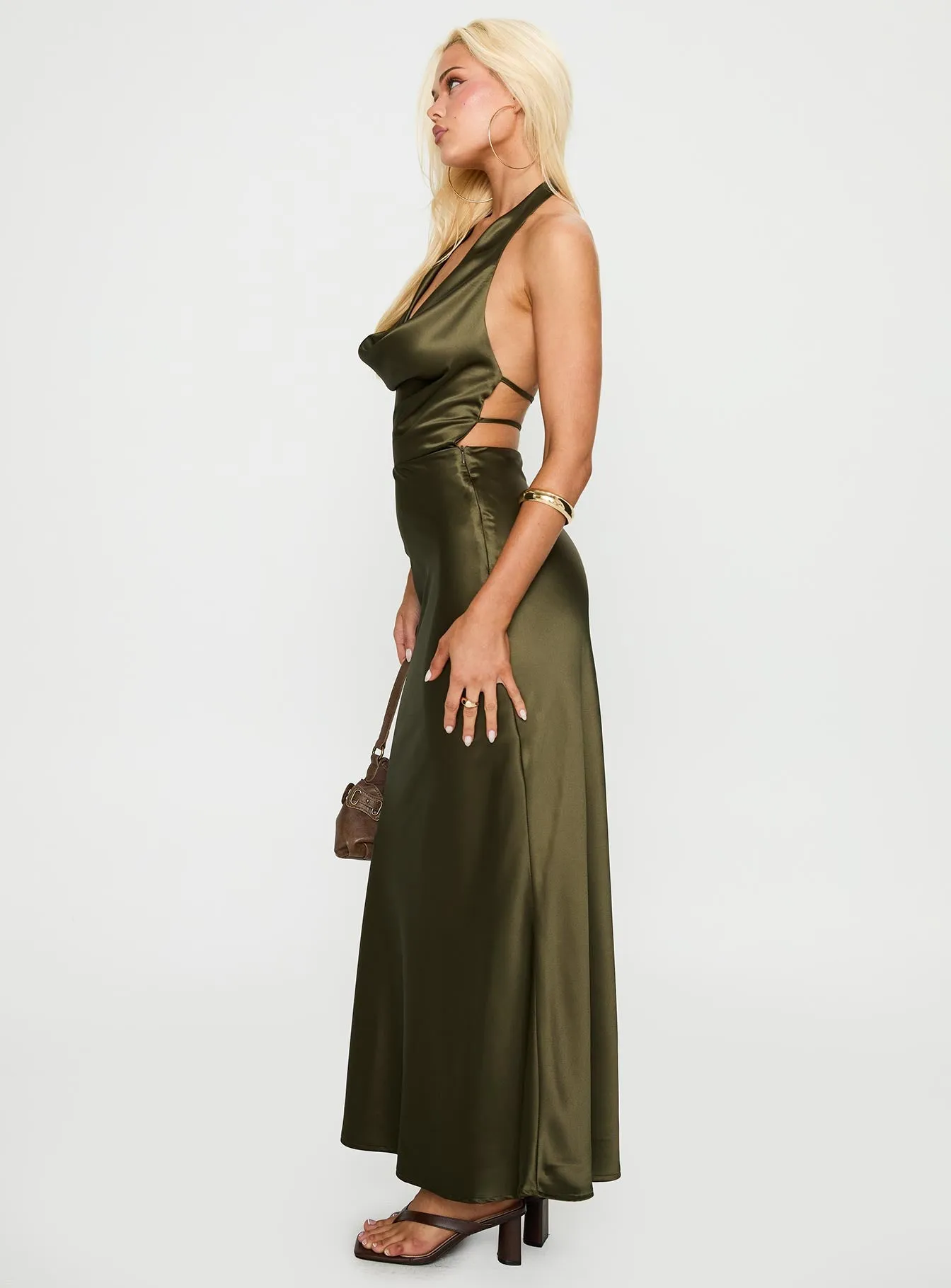 Iridescent Plunge Maxi Dress Olive Green sold by Princess Polly product image thumbnail 3