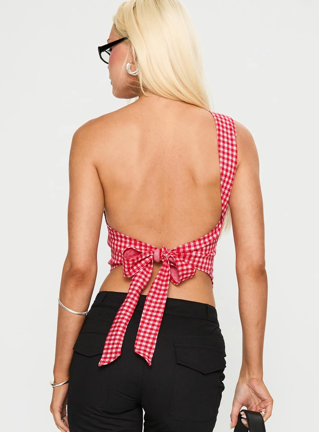 Sunday Sunrise Tie Back Top Red Check sold by Princess Polly product image thumbnail 5