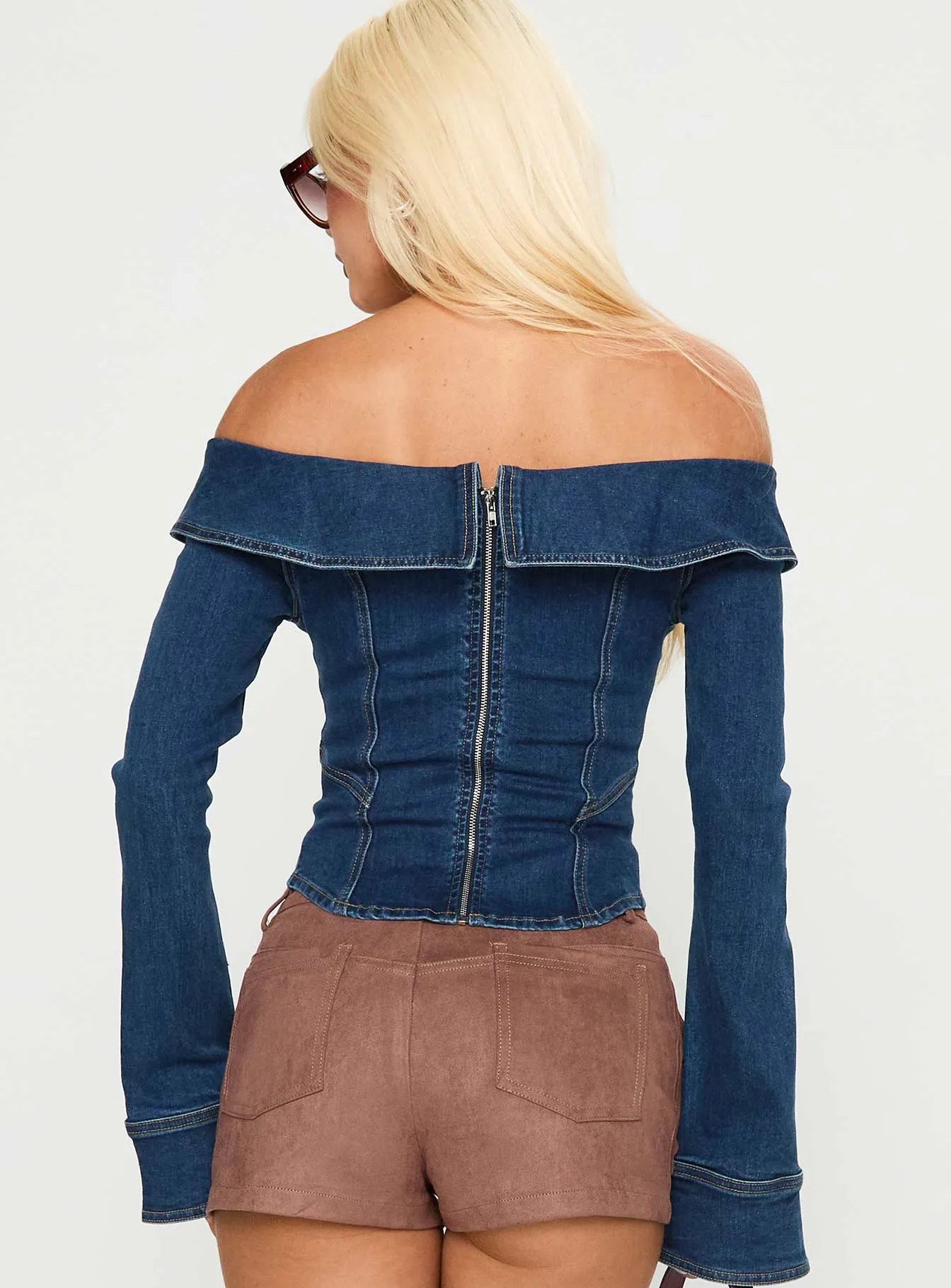 In The Crowd Off Shoulder Top Dark Denim sold by Princess Polly product image thumbnail 5