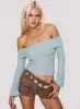 Back With Love Off Shoulder Long Sleeve Top Blue sold by Princess Polly
