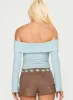 Back With Love Off Shoulder Long Sleeve Top Blue sold by Princess Polly