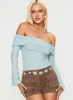 Back With Love Off Shoulder Long Sleeve Top Blue sold by Princess Polly