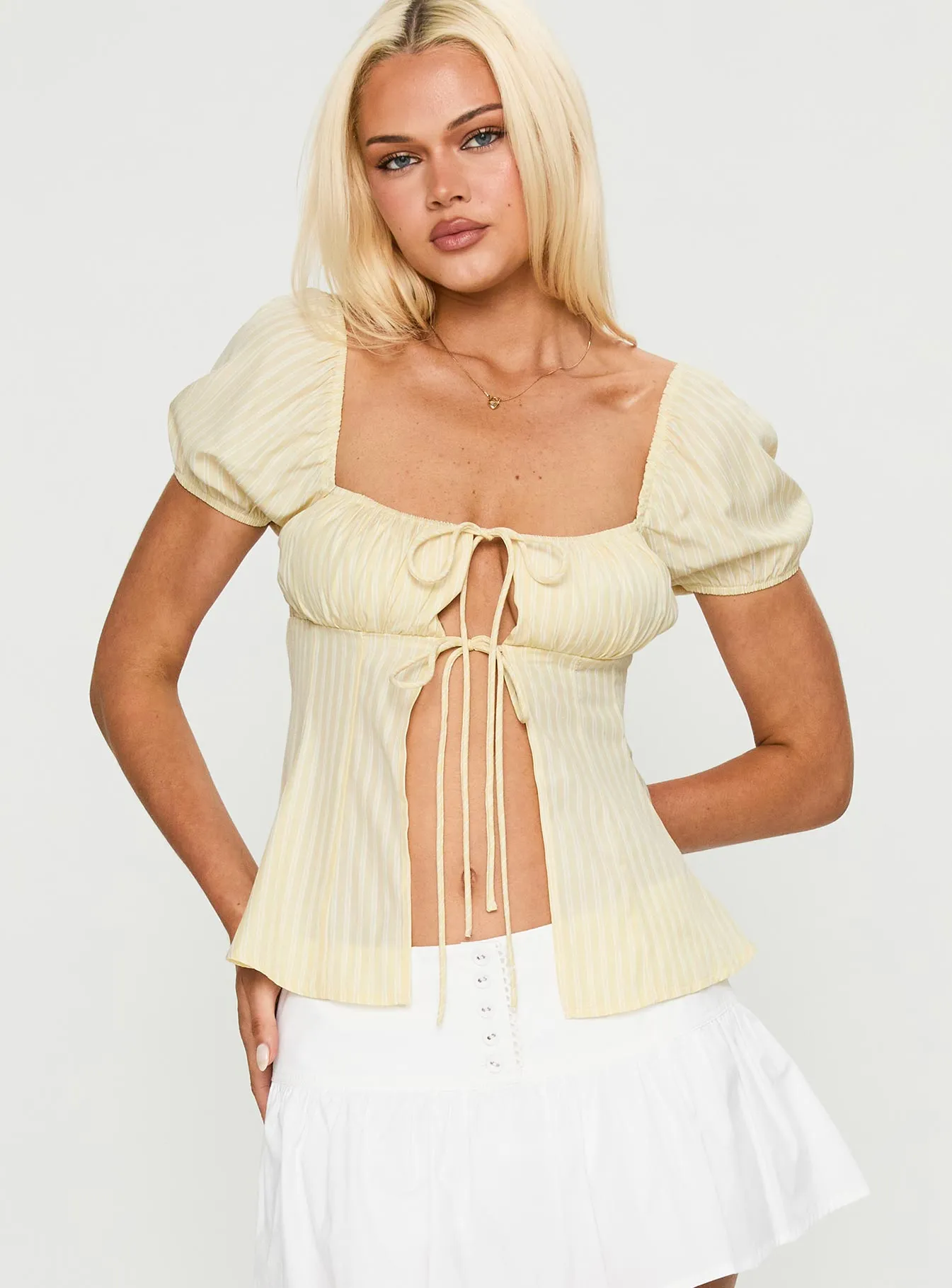 How To Fly Tie Detail Top Yellow sold by Princess Polly product image thumbnail 2