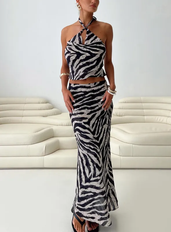 Eleganza Maxi Skirt Zebra sold by Princess Polly