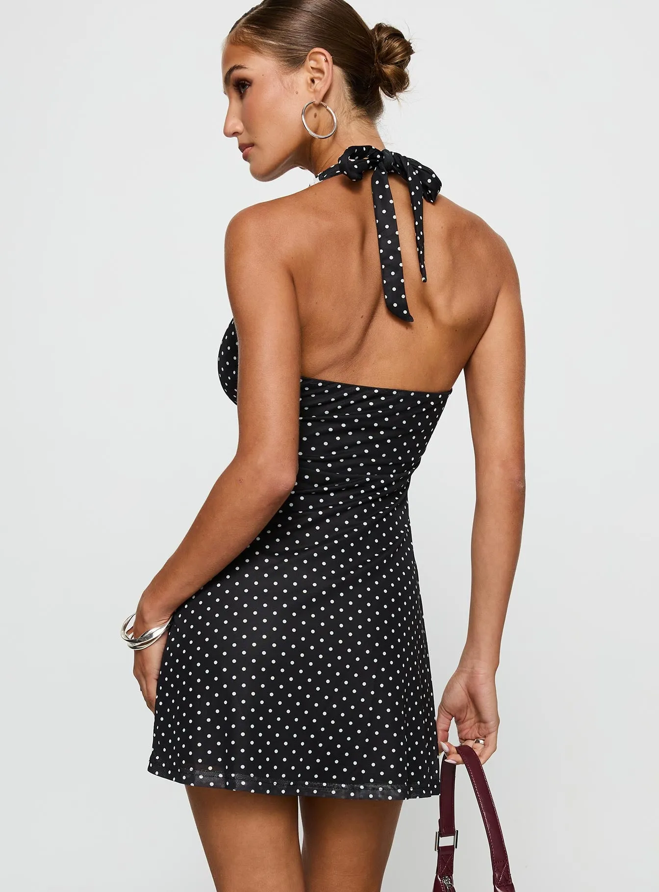 Black Beauty Halter Mini Dress Black / Polka sold by Princess Polly product image thumbnail 5