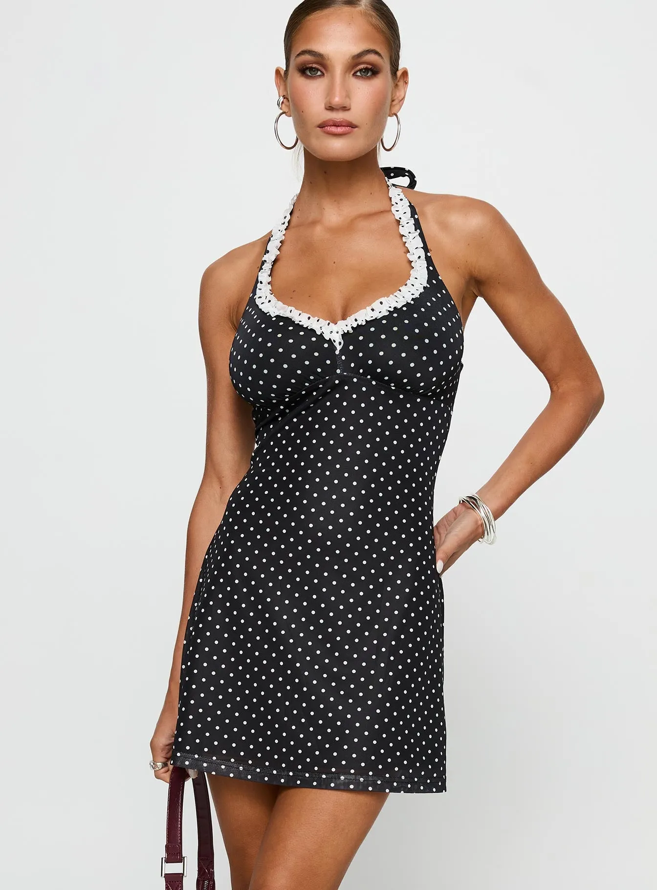 Black Beauty Halter Mini Dress Black / Polka sold by Princess Polly product image thumbnail 2