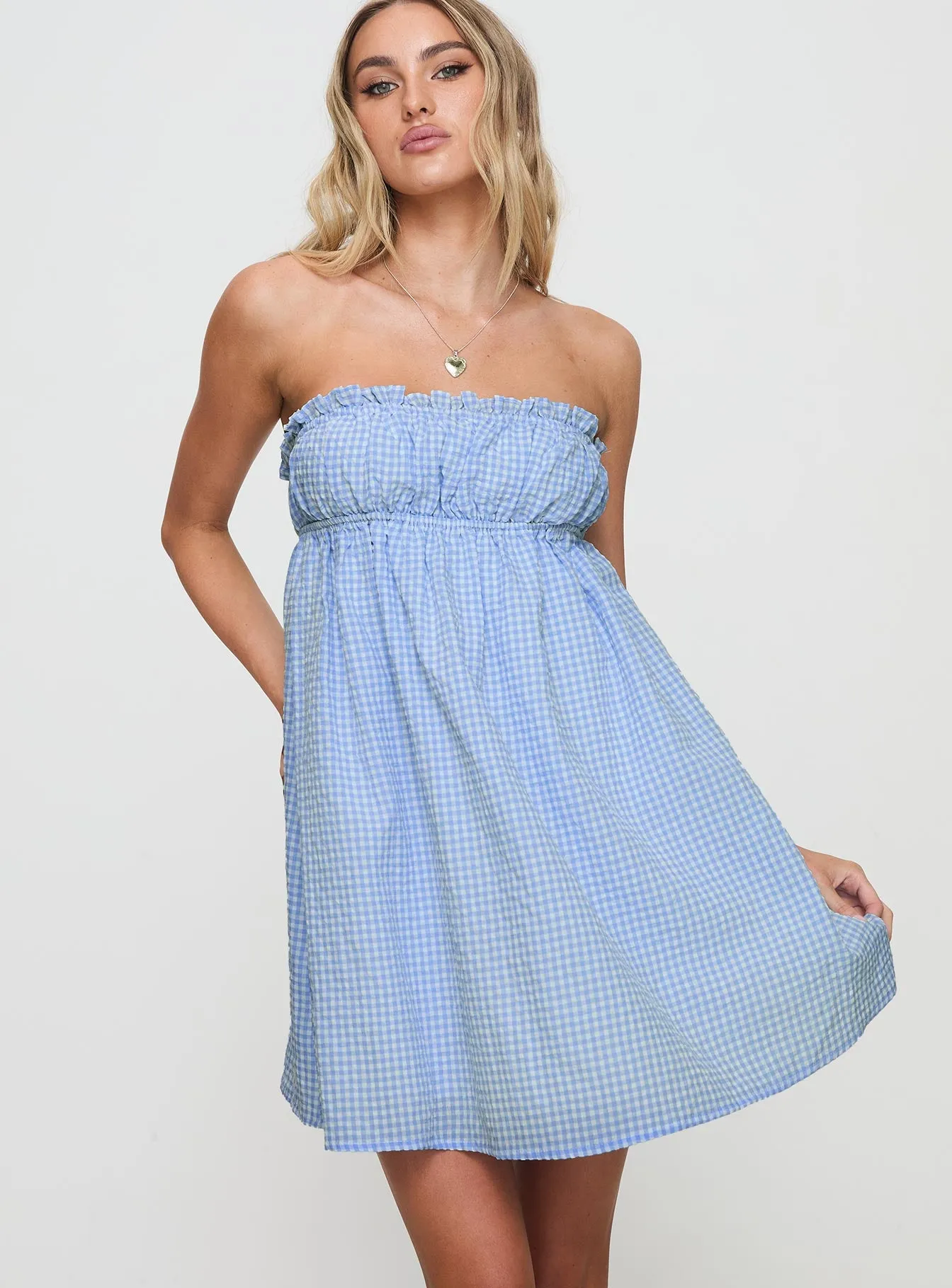 Wynston Mini Dress Blue Gingham sold by Princess Polly product image thumbnail 2