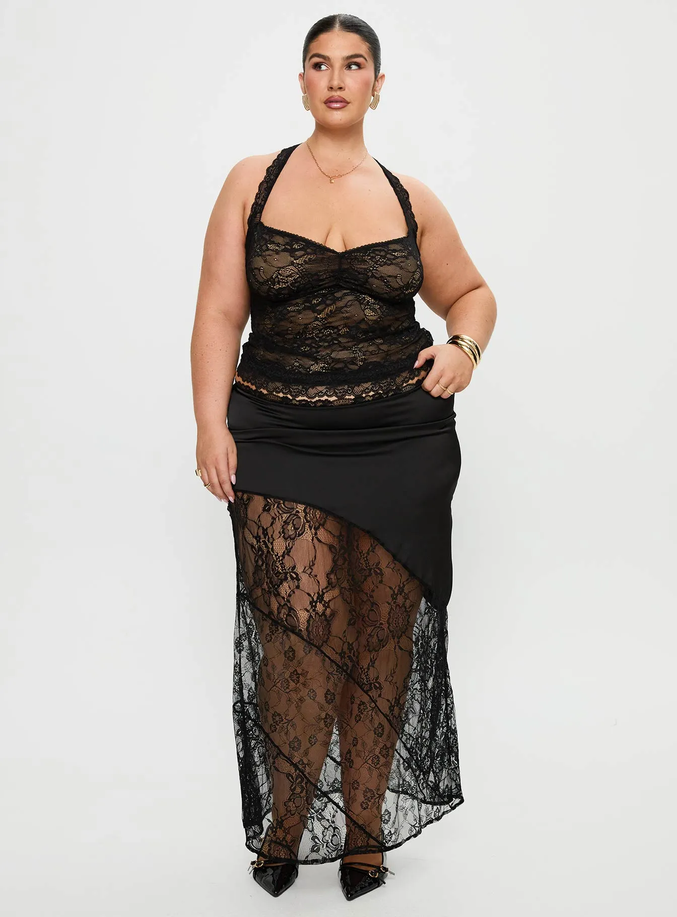 Fantasize Lace Halter Top Black Curve sold by Princess Polly product image thumbnail 3