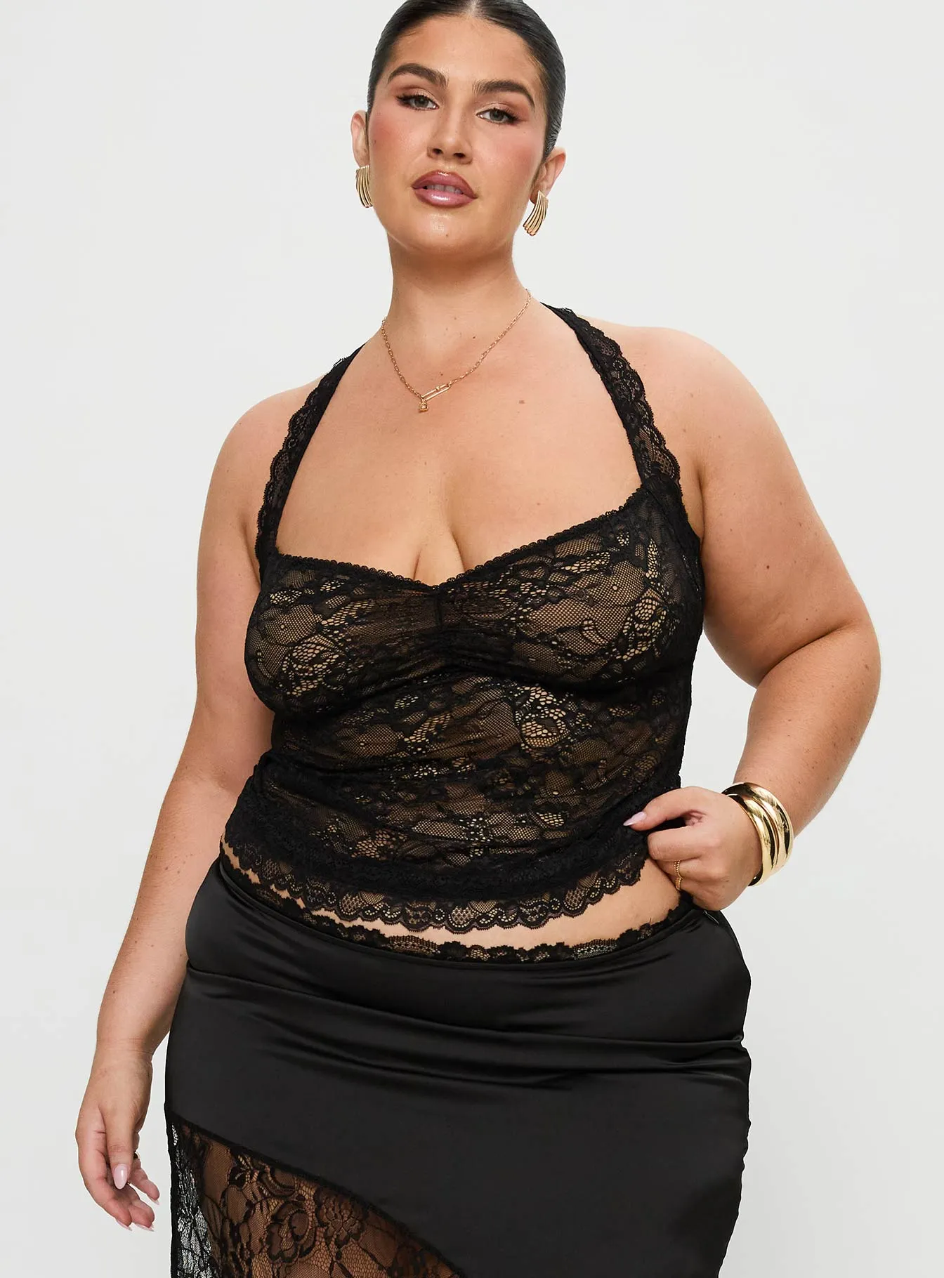 Fantasize Lace Halter Top Black Curve sold by Princess Polly product image thumbnail 2